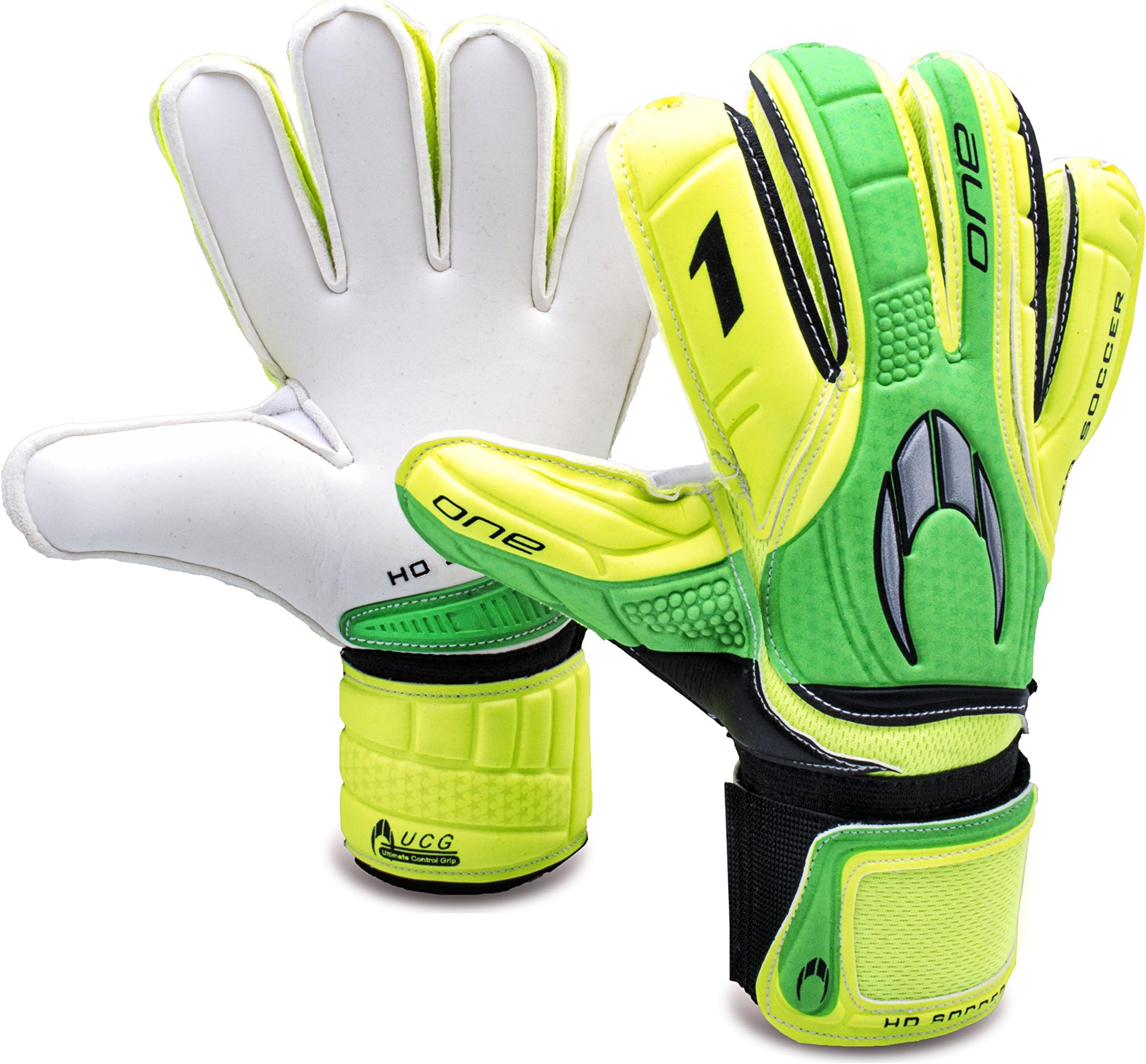 HO SoccerOne Flat UCG, Unisex Adult Goalkeeper Gloves, Unisex adult, 0510520, Lime/Green/Black, 10.5