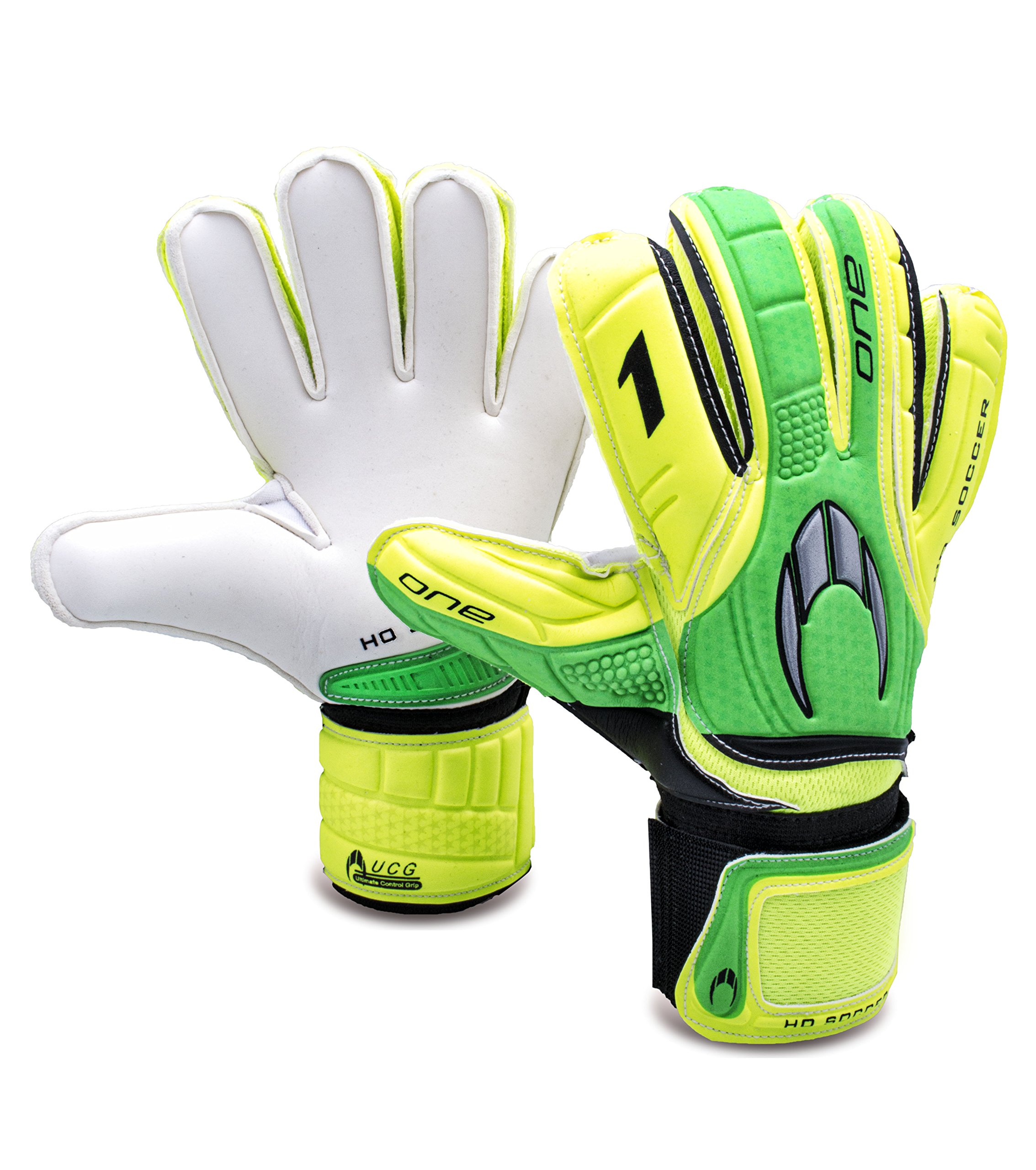 HO SoccerOne Flat UCG, Unisex Adult Goalkeeper Gloves, Unisex adult, 0510520, Lime/Green/Black, 10.5