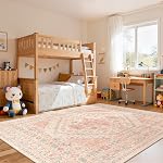 zesthome 8x10 Area Rugs for Girls Bedroom, Non-Slip Backing Washable Rugs, Vintage Large Pink Rug, Stain Resistant Nursery Room Rug (Pink/Blue,8'x10')