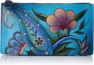 Anna by Anuschka Women's Hand Painted Genuine Leather Credit Card Case - Denim Paisley Floral