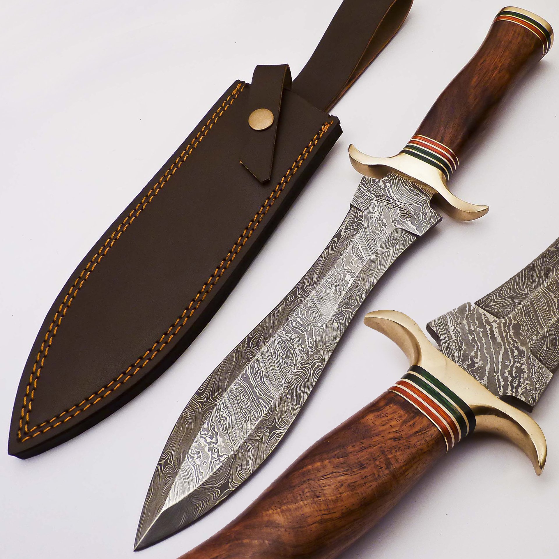 Knifehills Rare Custom Damascus Dagger knife Wood Handle