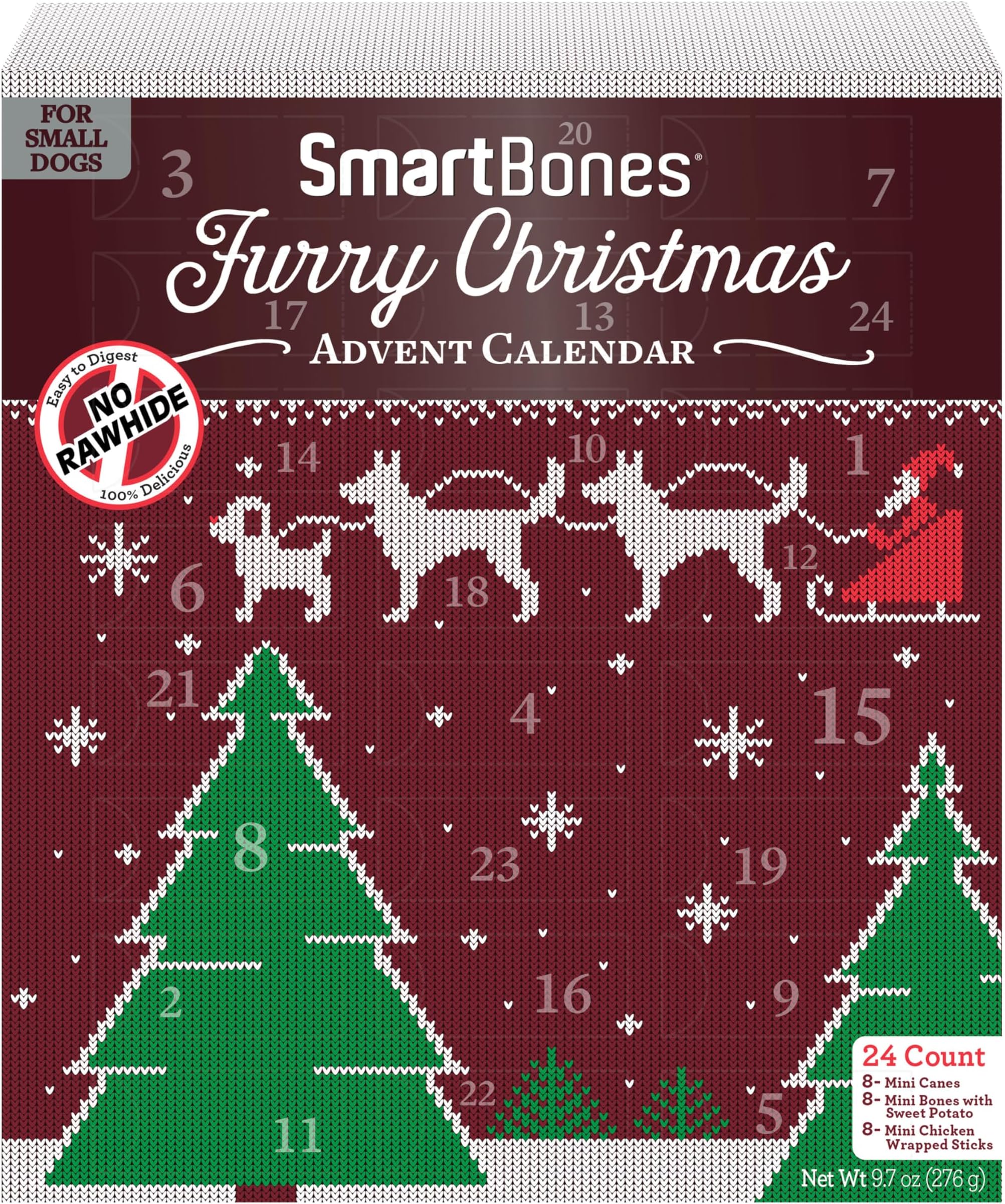 SmartBones Holiday Advent Calendar 24 Count, Made with Real Chicken, Rawhide-...