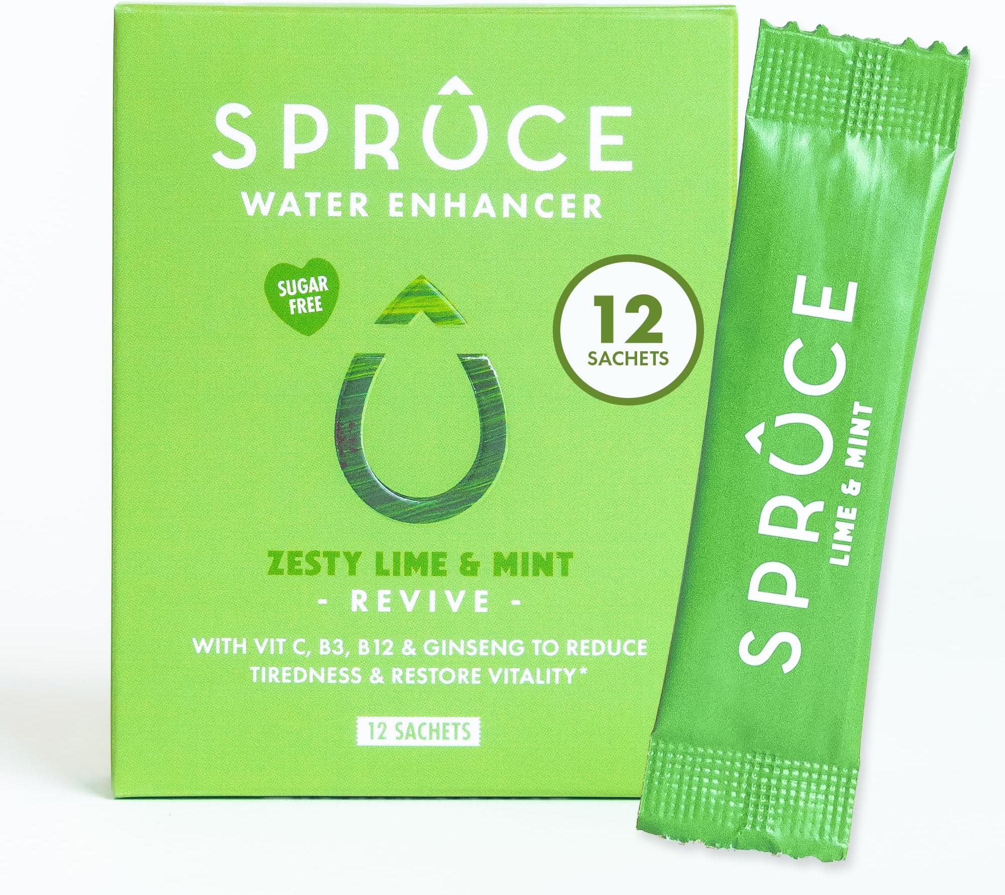 Sugar-Free, Low Calorie Water Enhancer with Ginseng – Boost Energy, Mood, Immunity, Healthy Skin, Hydration Powder With Vitamins & Minerals - Lime & Mint, 12 Sachets