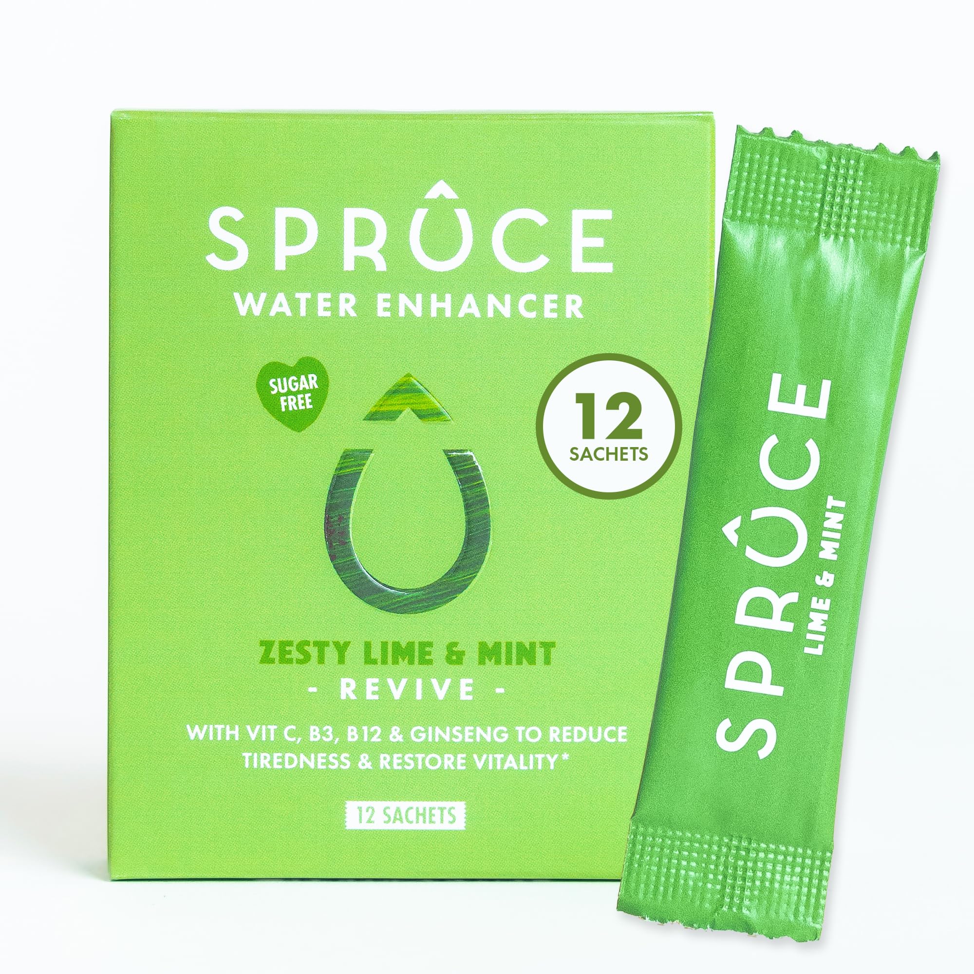 Sugar-Free, Low Calorie Water Enhancer with Ginseng – Boost Energy, Mood, Immunity, Healthy Skin, Hydration Powder With Vitamins & Minerals - Lime & Mint, 12 Sachets