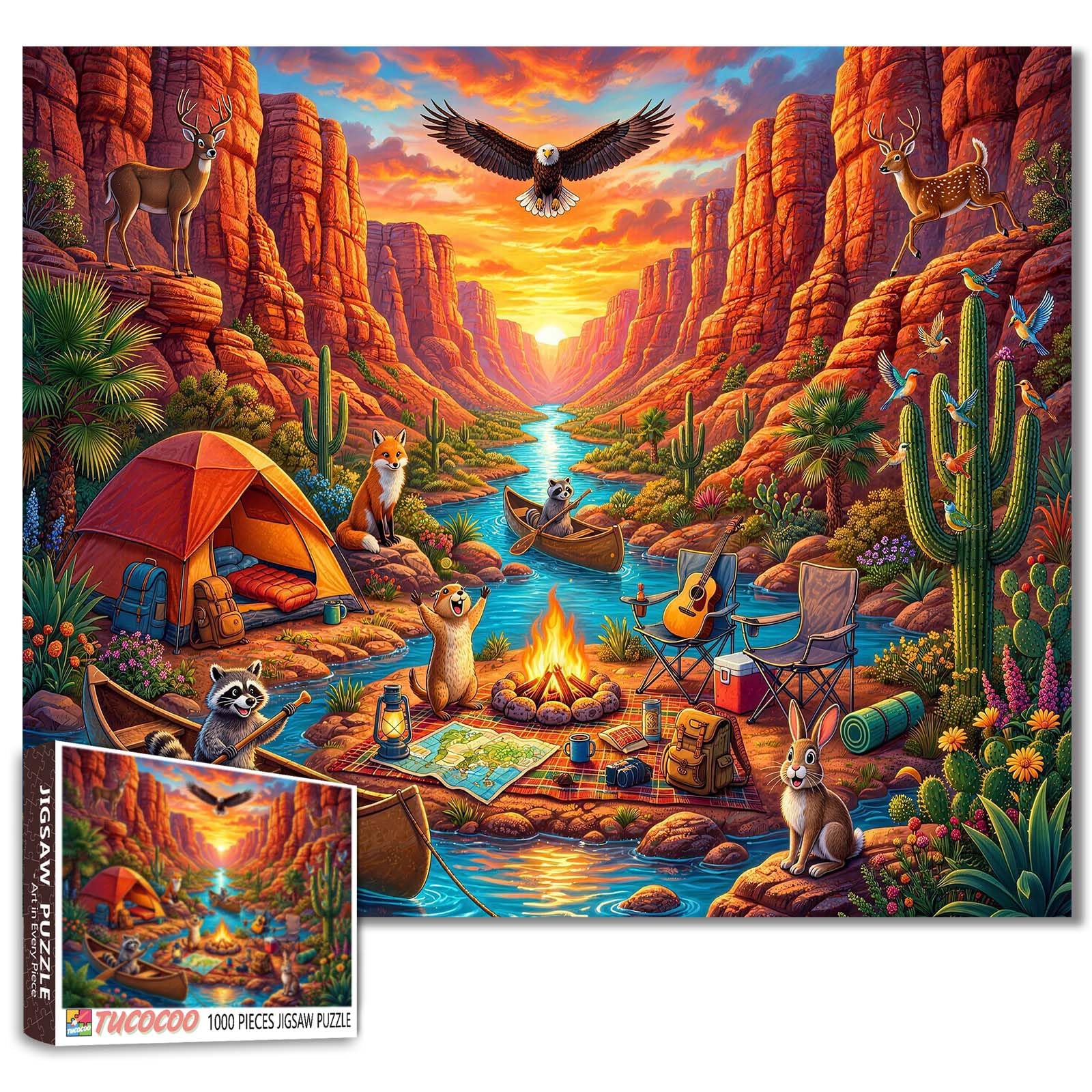 Canyon Landscape 1000 Piece Jigsaw Puzzles for Adults Sunset River Jigsaw Puzzle for Challenging Family Activity Game Wild Animal Artwork Puzzle for Home Decor Unique Gifts 19.7"x27.6" — image 1