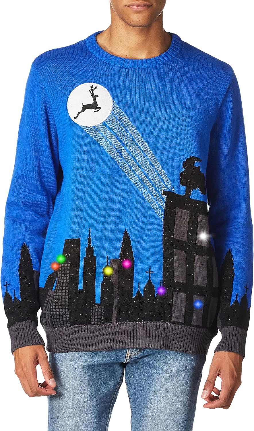 Blizzard Bay Mens Men's Ugly Christmas Light Up Sweater, Navy, Small US