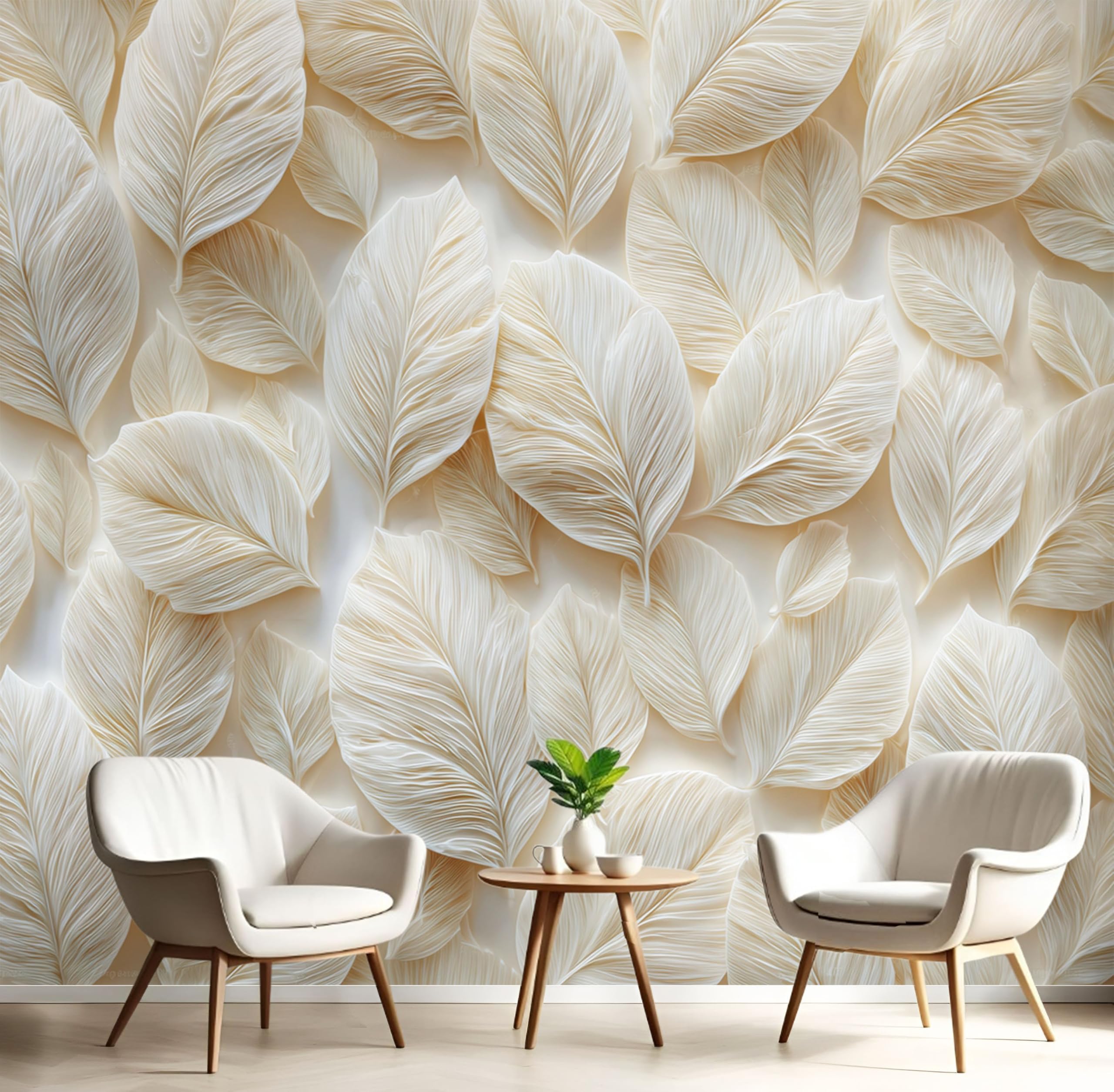 Papier peint panoramique texture feuille 3D pour sublimer le mur TV de votre salon cosy