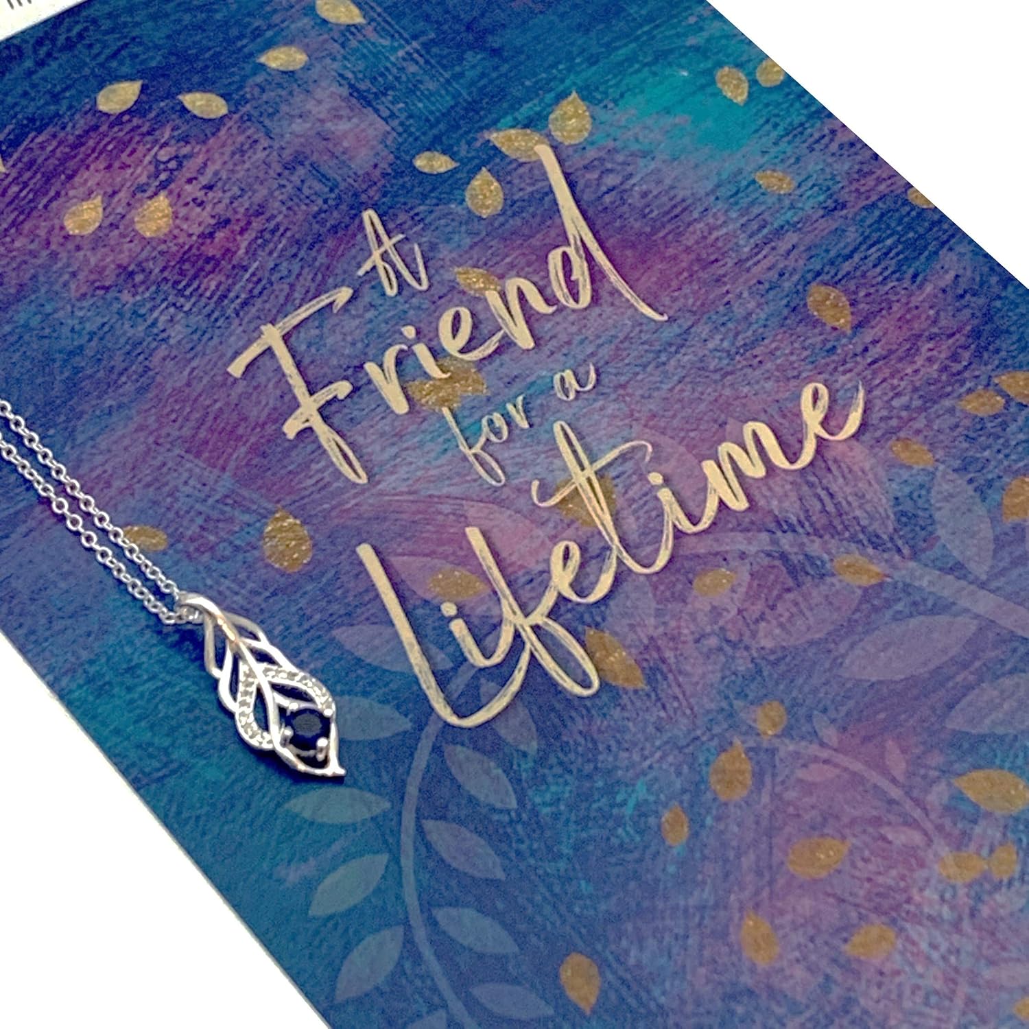Smiling Wisdom | Friendship Greeting Card for Women | Blue Leaf Necklace Gift Set | True Friends Grow Together | A Reason Season Lifetime Friend | Bestie BFF Woman | Blue Silver Leaf
