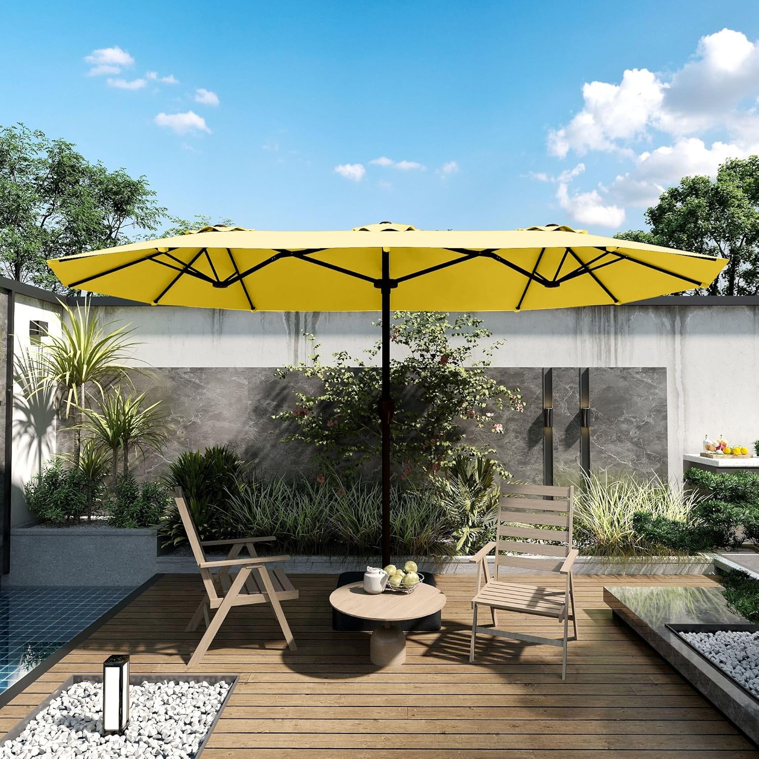 Kingdura 13ft Large Patio Umbrella with Base Included, Double-Sided Rectangle Outdoor Table Umbrella with 12 Reinforced Ribs, Crank Lift for Market Pool Deck Backyard, Yellow