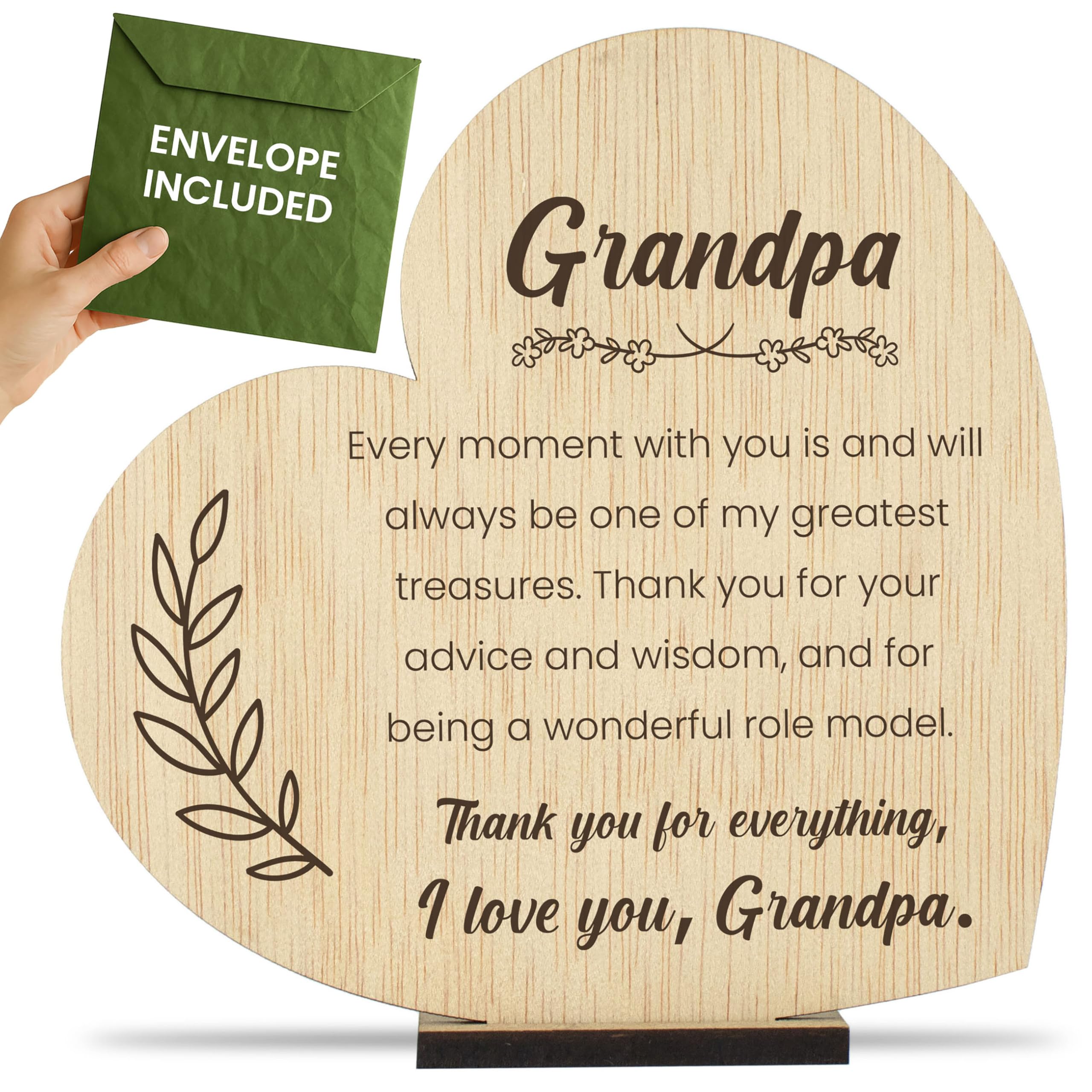 CONTRAXT Wooden Grandfather Card. Unique Grandfather's Day Gift. Wooden Sentimental Gifts for Grandpa. Christmas Cards from Grandson Granddaughter