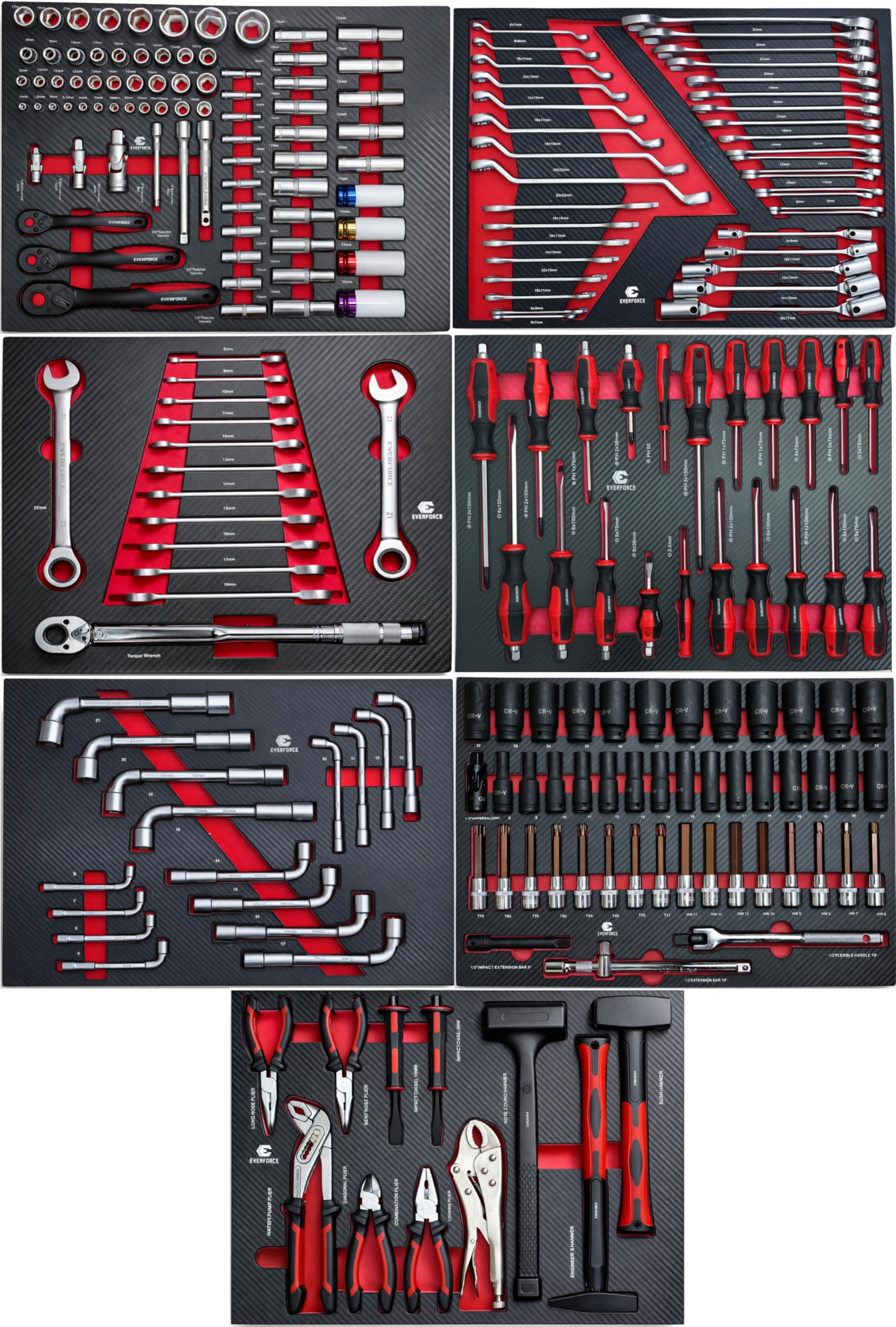 DeTec. Chariot à outils XXL rempli d'outils | 7 tiroirs équipés | Servante d'atelier automobile aspect carbone | Boîte à outils de voiture équipée d'outils professionnels