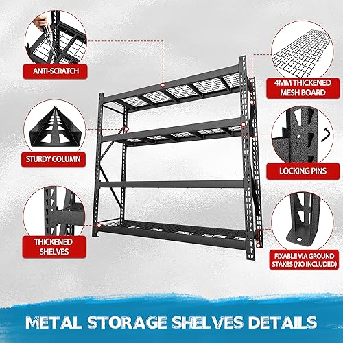 Miniatura 6 de BlueWish Estantes de almacenamiento de 8000 libras, 91 pulgadas de ancho x 24 pulgadas de profundidad x 87 pulgadas de alto, estantes de metal