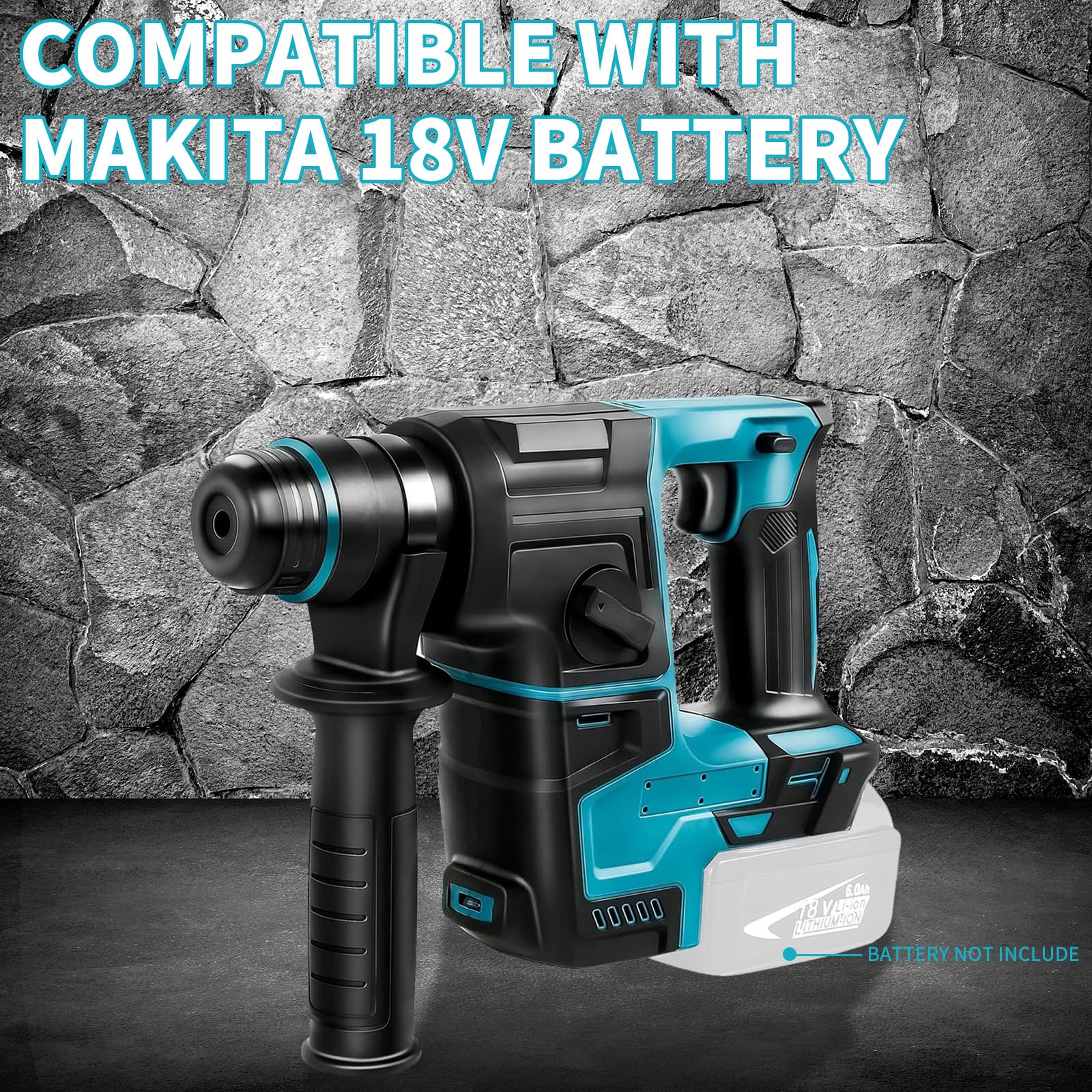 Taladro de percusión compatible con Makita 18 V | Taladro de impacto sin escobillas, 2,2 J, 1400 rpm, 8 guantes, cinceles de perforación de martillo (sin batería)