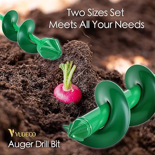 Miniatura 10 de VUDECO Gargen - Broca de taladro para plantar 2 piezas, herramienta de plantación de bulbos, excavadora de agujeros para poste de barrena, fácil