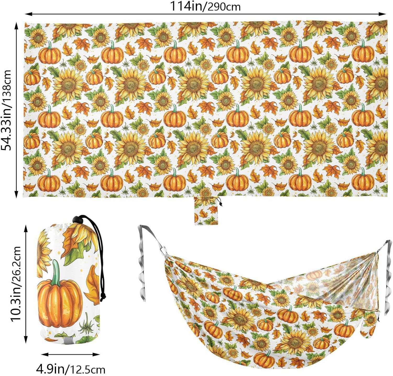 ALAZA Sunflower Maple Leaf Pumpkin Camping Hammocks Single or 2 Person 500 lbs Portable Parachute Travel Hammock w/Tree Straps for Hiking Backpacking Indoor Outdoor