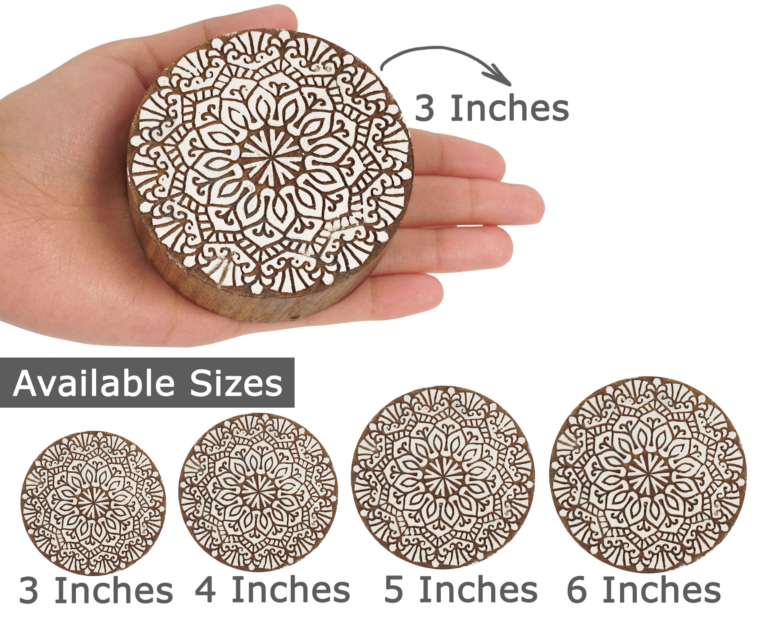 IBA Indianbeautifulart Textile Printing Block Asian Mandala Hand Carved Wooden Stamp Wood Block Printing Textile Stamps for Fabric/Pottery Blocks,5 Inch