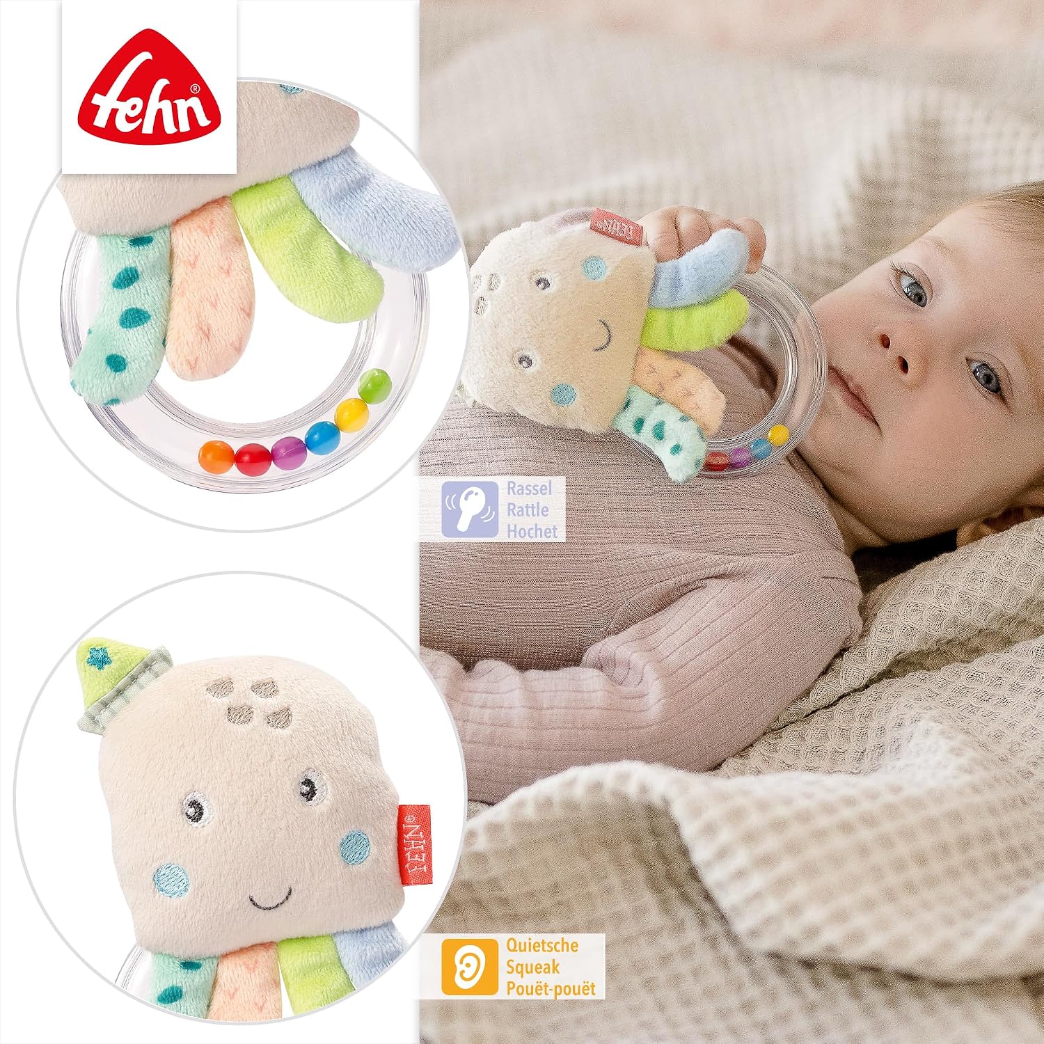 Fehn 054248 Rattle Ring 14 cm Sea Child Octopus