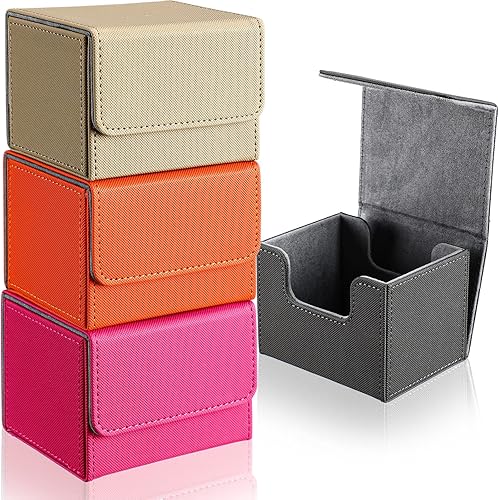 Yookeer 4 cajas de cuero para cartas, caja de juego de cartas para coleccionar, compatible con MTG Commander (rosa, naranja, arena, gris,