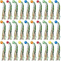 Hungdao 30 Pack Mardi Gras Bouncy Balls with Colorful Streamers - Carnival Throws, Piñata Fillers, Party Goodie Bags