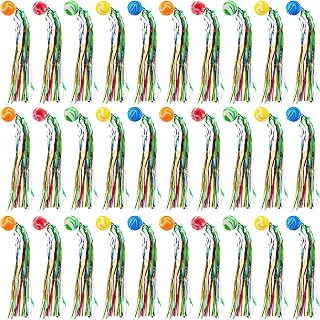 Hungdao 30 Pack Mardi Gras Bouncy Balls with Colorful Streamers - Carnival Throws, Piñata Fillers, Party Goodie Bags