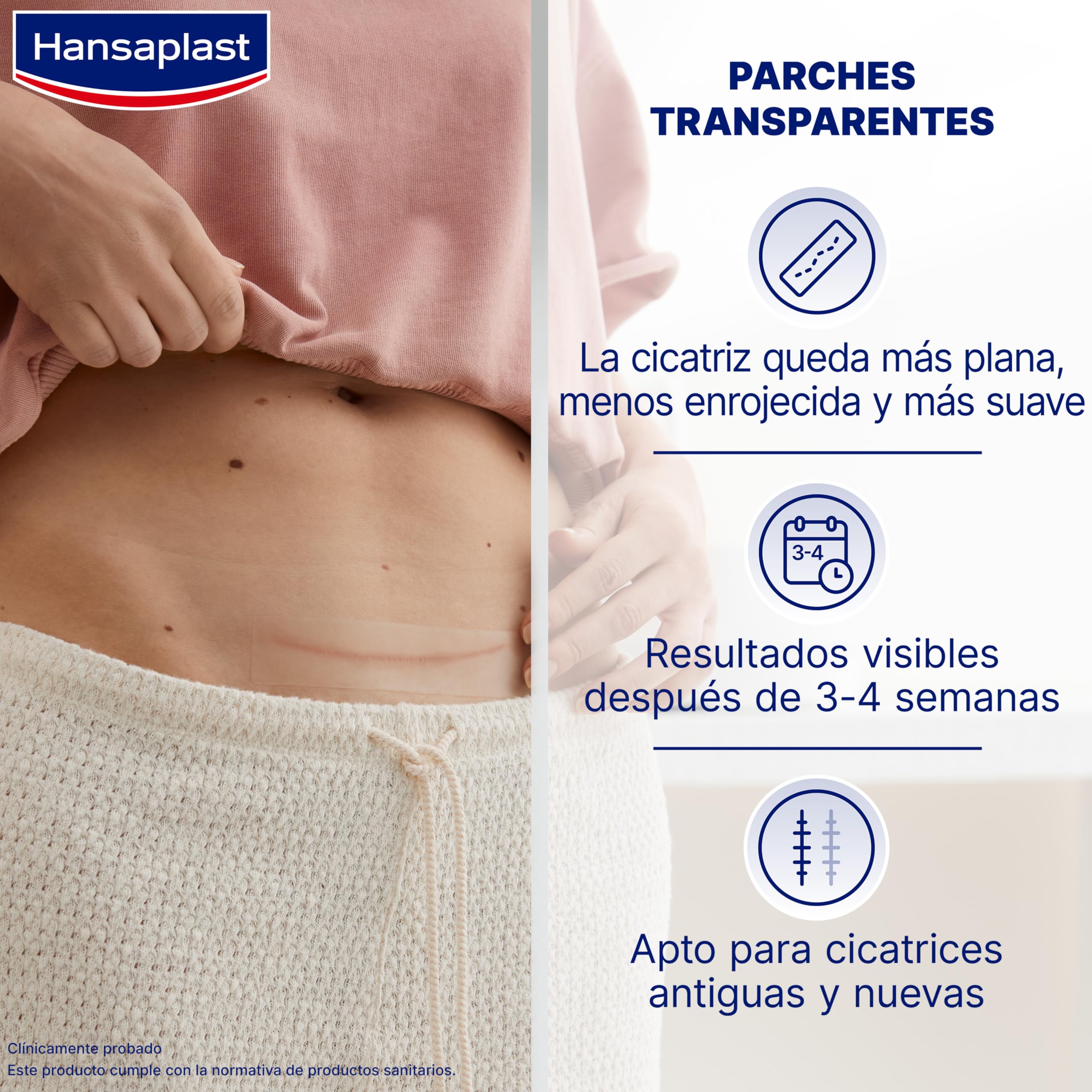 Hansaplast Reductor de cicatrices XL, apósitos adhesivos grandes, reduce las cicatrices nuevas y antiguas, impermeables y transpirables, 21 parches 30 x 146 mm