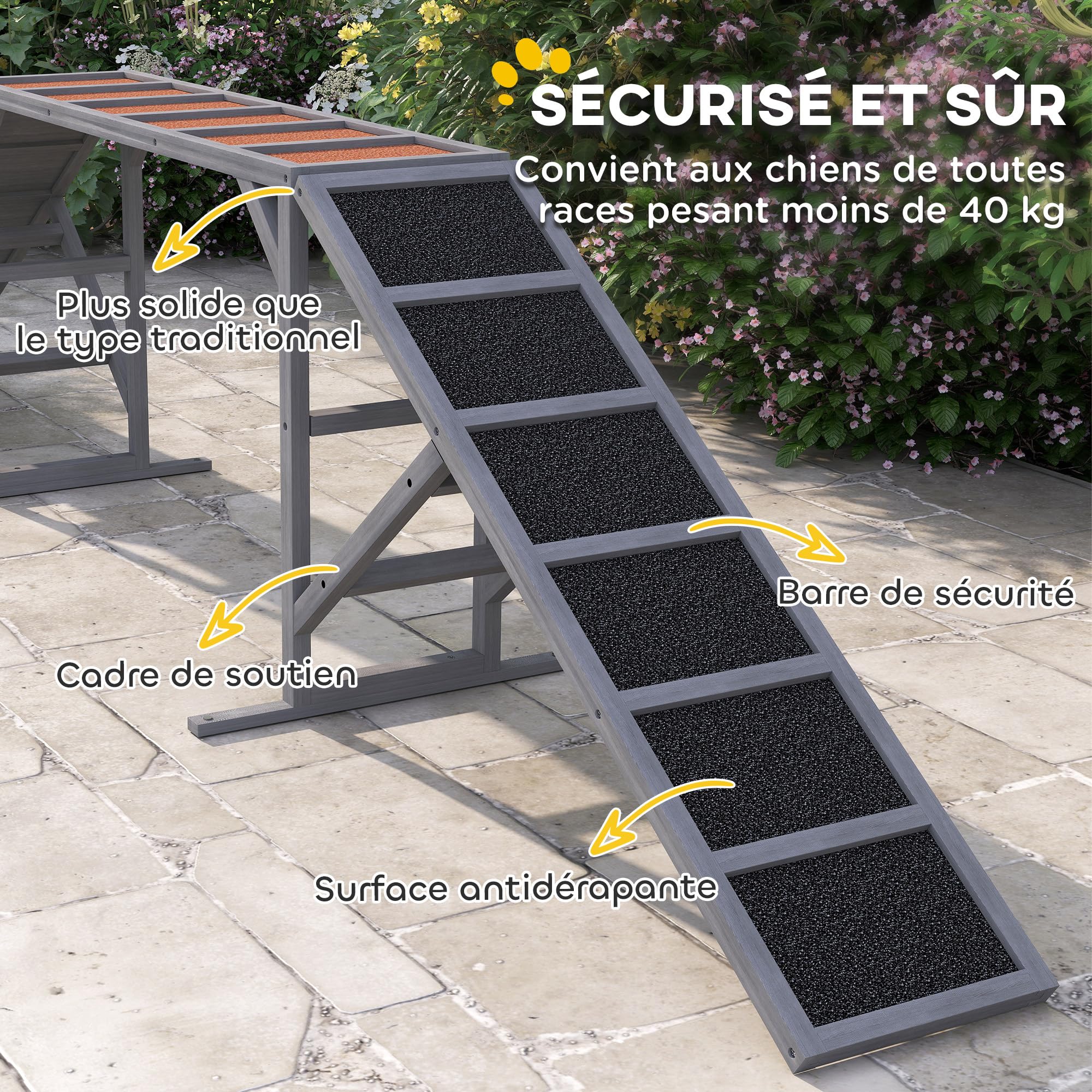PawHut Rampe d'agilité pour Chien, équipement d'agilité pour Chiens, avec Barres de sécurité et Surface antidérapante, Charge Max. 40 kg, pour Jardin et Parc, Gris