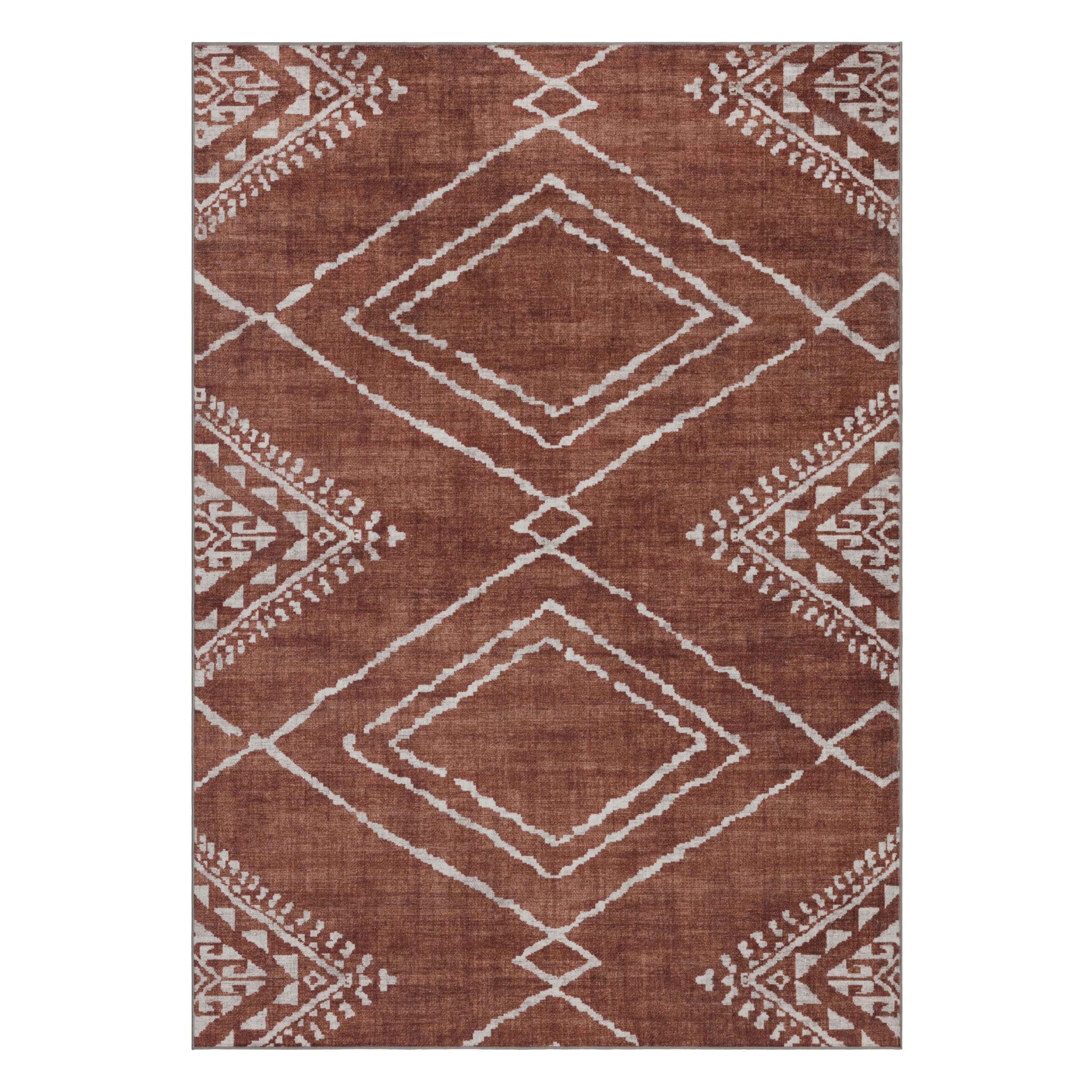 ReaLife maschinenwaschbarer Teppich – schmutzabweisend, familien- und haustierfreundlich – aus hochwertigen recycelten Fasern – marokkanischer Diamant – Orange, 91 x 152 cm
