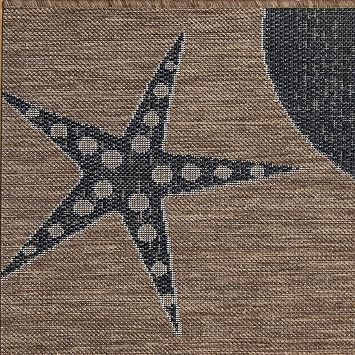 Gertmenian Indoor/Outdoor Flatweave Area Rug - 5x7 Standard, Stain & UV Resistant, Ideal For Deck, Patio, Poolside, Mudroom - Sand Dollar Starfish, Nut Brown/Black, 21966