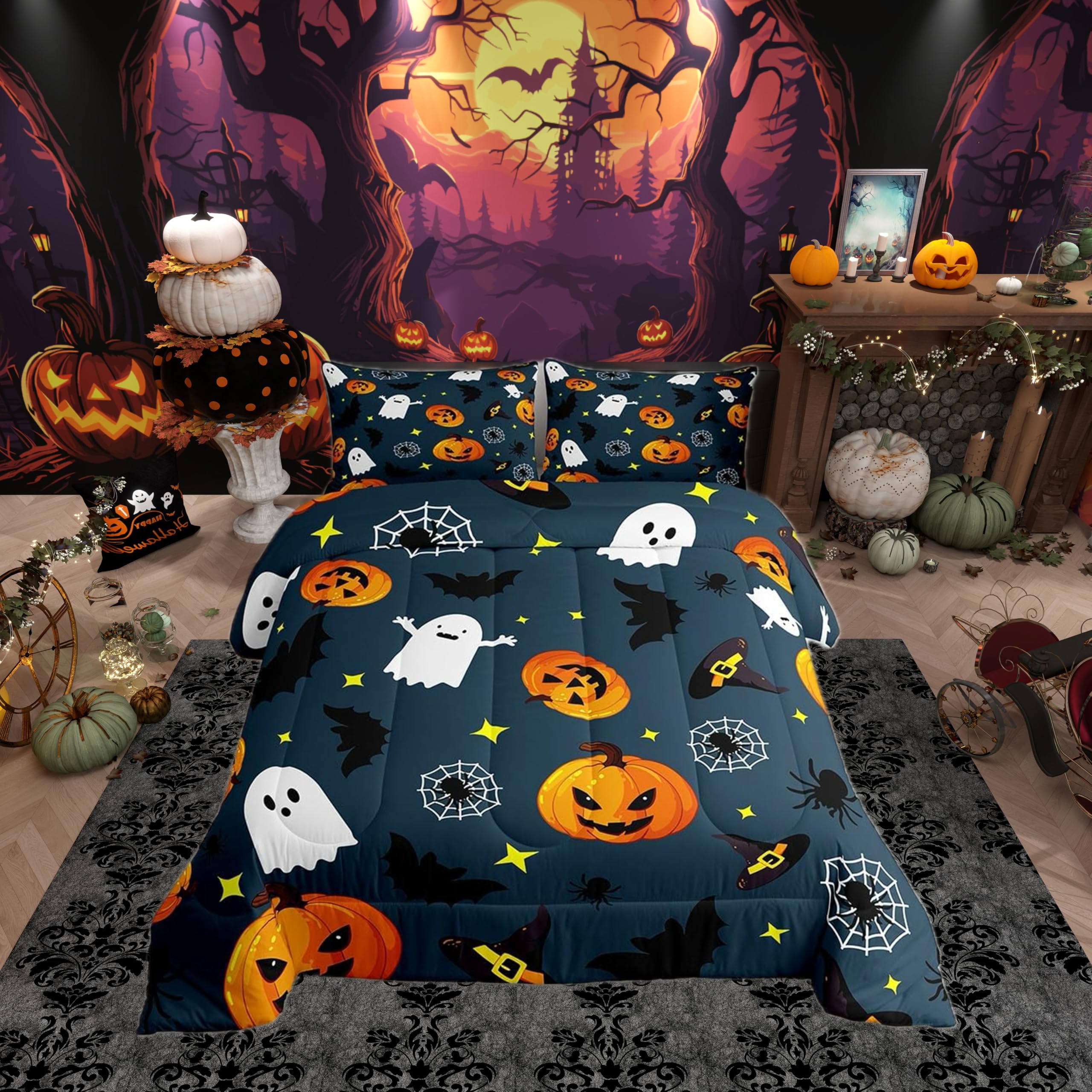 Parure de lit citrouille Halloween pour une chambre d'enfant terrifiante