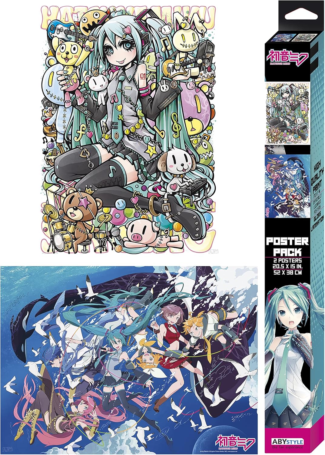 ABYSTYLE Hatsune Miku Unframed Boxed Poster 15" x 20" Includes 2 Mini Posters Anime Manga Wall Art Prints for Bedroom Office Room Home Decor
