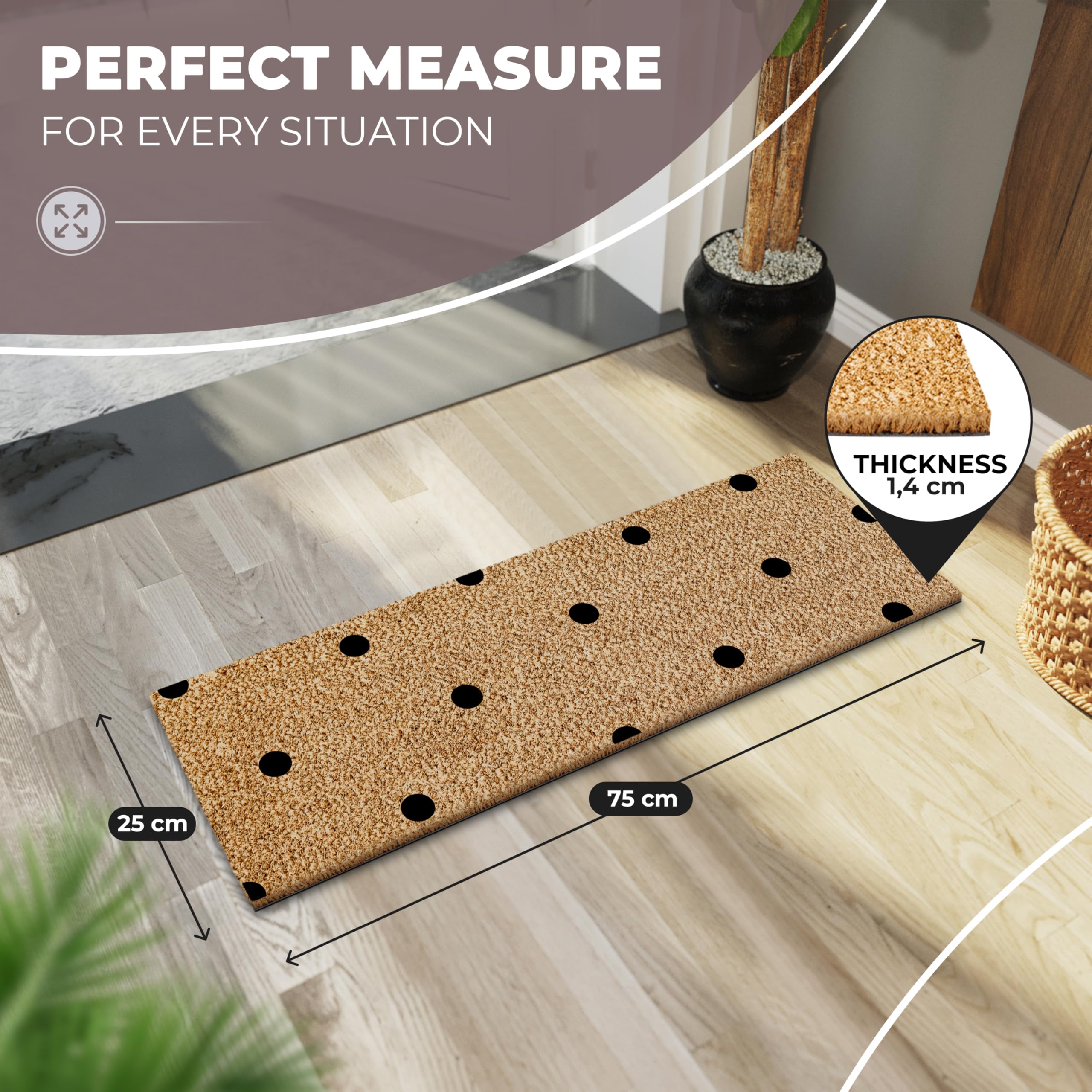 ElbFuchs Coconut Doormat 75 x 25 cm with Dots I Extra Durable & Non-Slip Coconut Mat I For Indoor and Covered Outdoor Areas I Ideal as a Narrow Dirt Trapper and Entrance Mat - Image 4