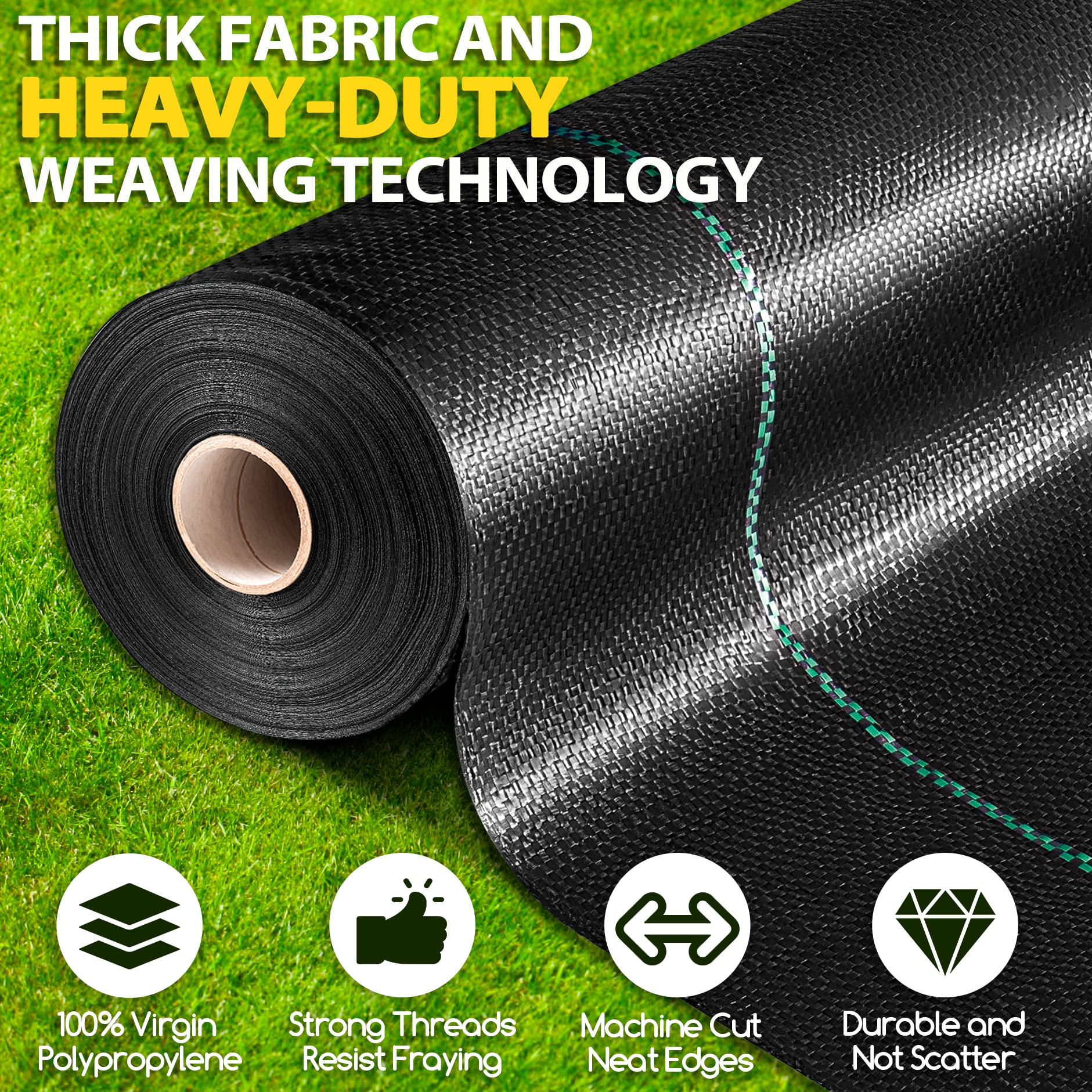 Winisok Weed Barrier Landscape Fabric Heavy Duty, 6FT x 100FT Thicken Garden Fabric Weed Mats, Durable Weeds Control Mulch Breathable Weed Cloth for Landscaping Weed Blocker Garden Bed Cover
