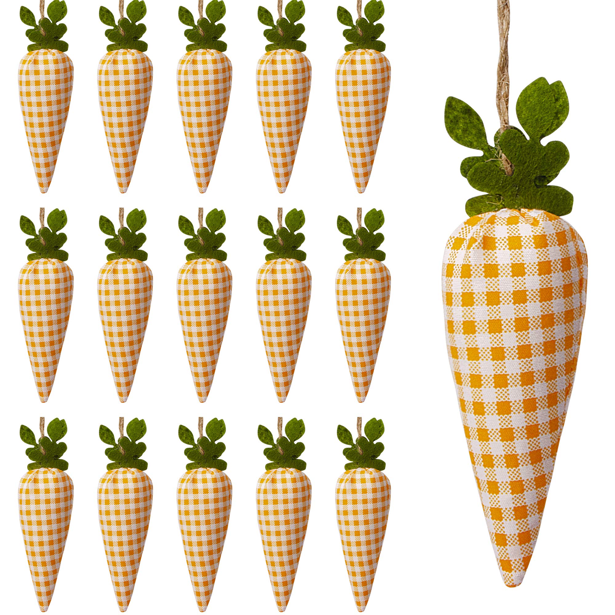 SHANGXING16 Pcs Easter Carrot Hanging Ornaments- Plaid Print Pattern Easter Artificial Mini Carrot Hanging Ornaments for Easter Party Home DIY Craft Decor