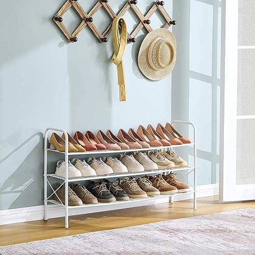 Miniatura 4 de Hoctieon Zapatero de malla de 3 niveles, estante para zapatos de entrada, organizador de almacenamiento de zapatos, zapatero para armario, ahorro de