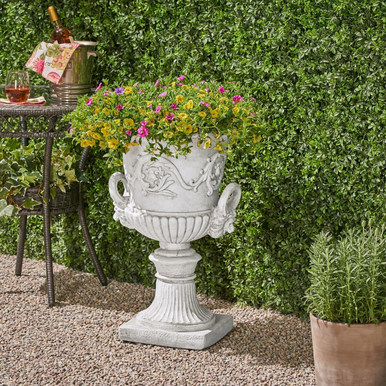 Elegant Roman Style Garden Urn Planter - Antique White - Indoor/Outdoor