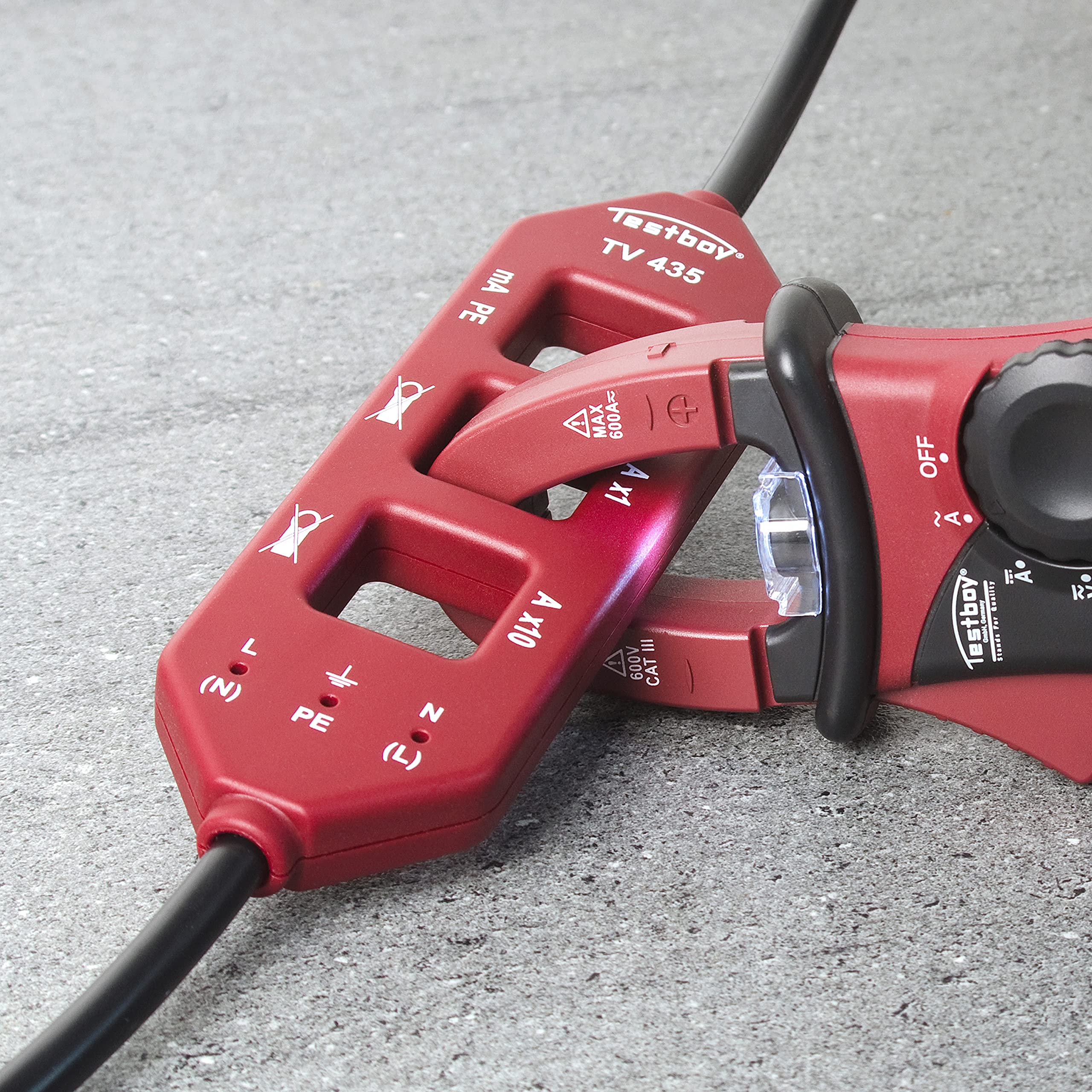 Adaptateur de mesure de courant Testboy TV 435 (mesure de courant de conducteur de protection, prises de mesure intégrées), rouge/noir