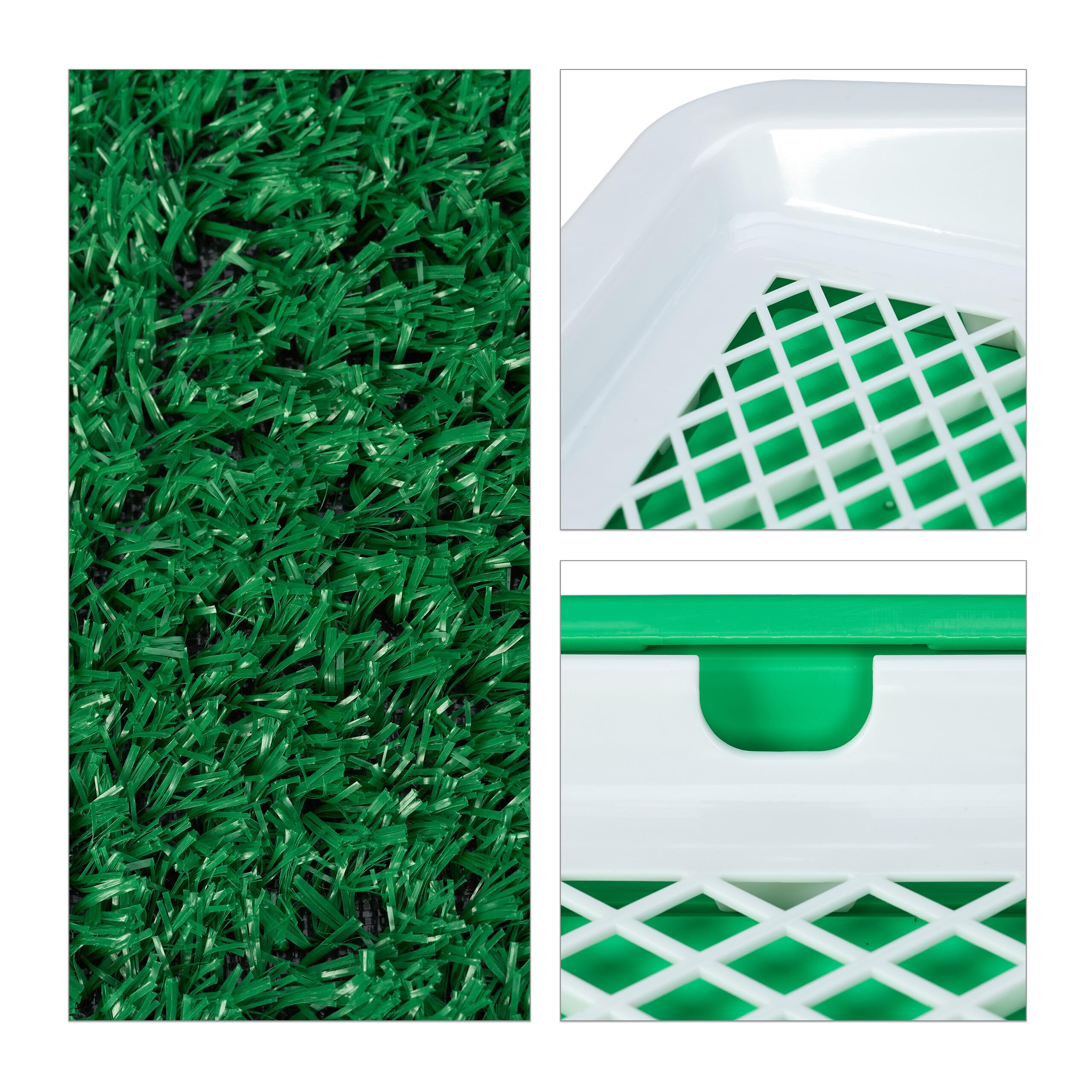 Relaxdays Aseo para Perro con 4 Empapadores Césped, Bandeja Sanitaria Cachorros, Plástico 5,5x45,5x33cm, Blanco/Verde