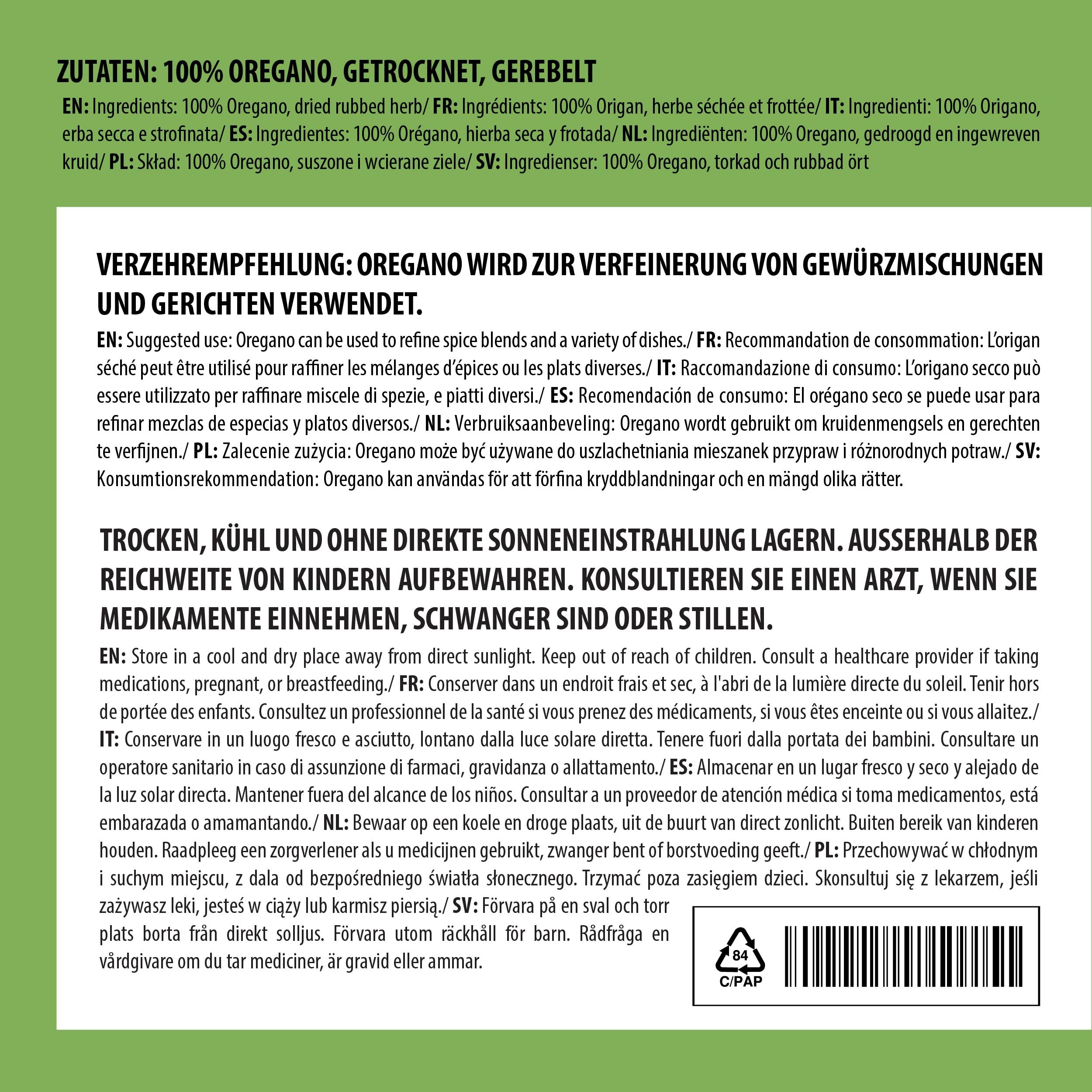 Alpi Nature Suszone Oregano 125g, Rozcierane Ziele Oregano do Gotowania, Makaronów i Pizzy