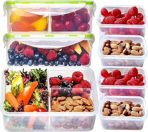 Miniatura 10 de Lonchera Bento para niños y adultos, contenedor reutilizable para preparación de comidas, contenedor de 3 compartimentos con tapa hermética, para