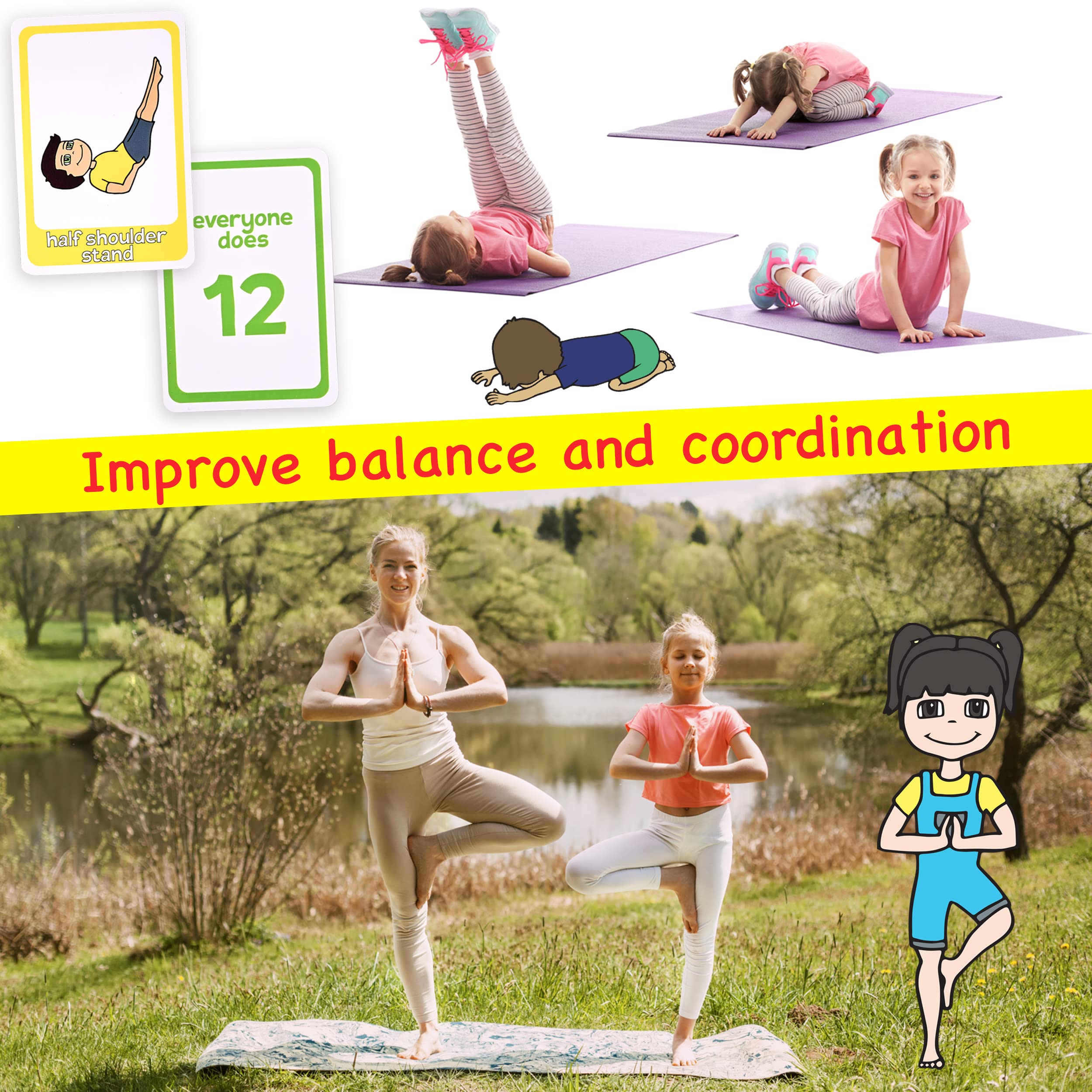 Tarjetas de yoga para niños: equipo de ejercicio tranquilo para niños y tarjetas de ejercicio relajantes, juegos de pretzels de yoga con tarjetas de memoria conscientes, juego y Go Fish 6