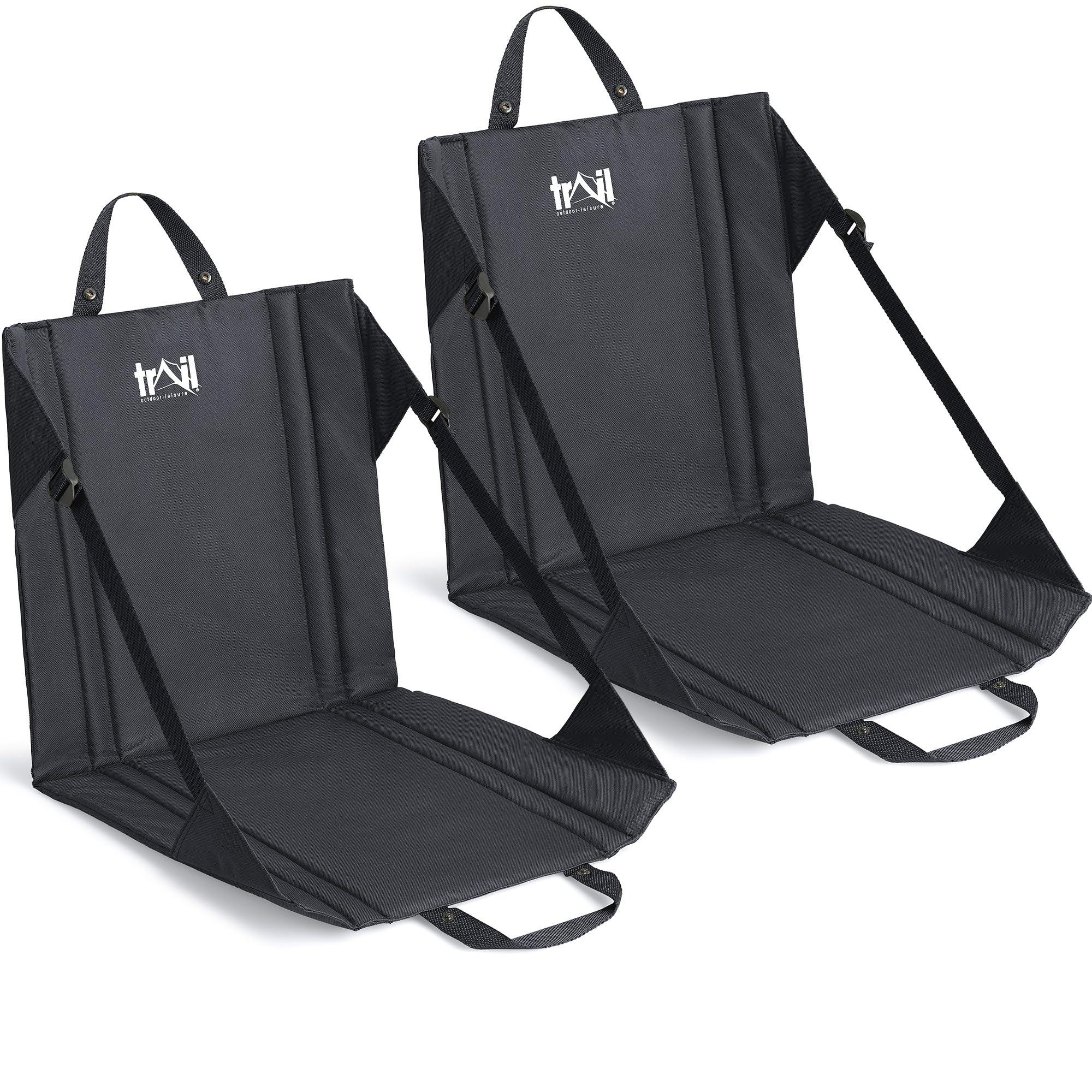 Trail Hiking Chair Sit Mat With Back Support, Lightweight Padded Picnic Camping Floor Cushion Seat with Backrest (Black 2 Pack)
