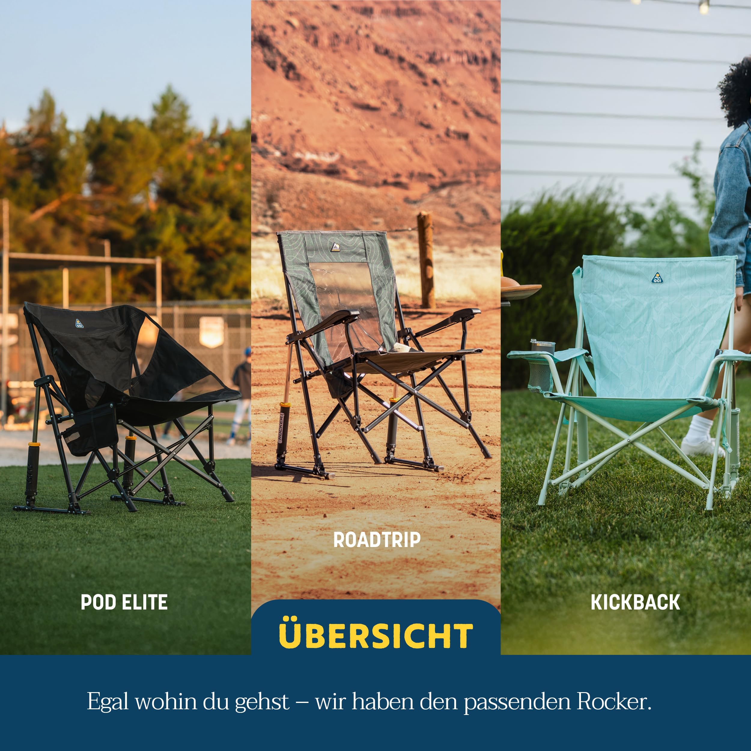 GCI Outdoor – Freestyle Rocker – Faltbarer Regiestuhl mit patentierter Schaukelfunktion – Hohe Sitzposition für einfaches Aufstehen – bis 130kg belastbar - stabile Armlehnen & Getränkehalter – Rot