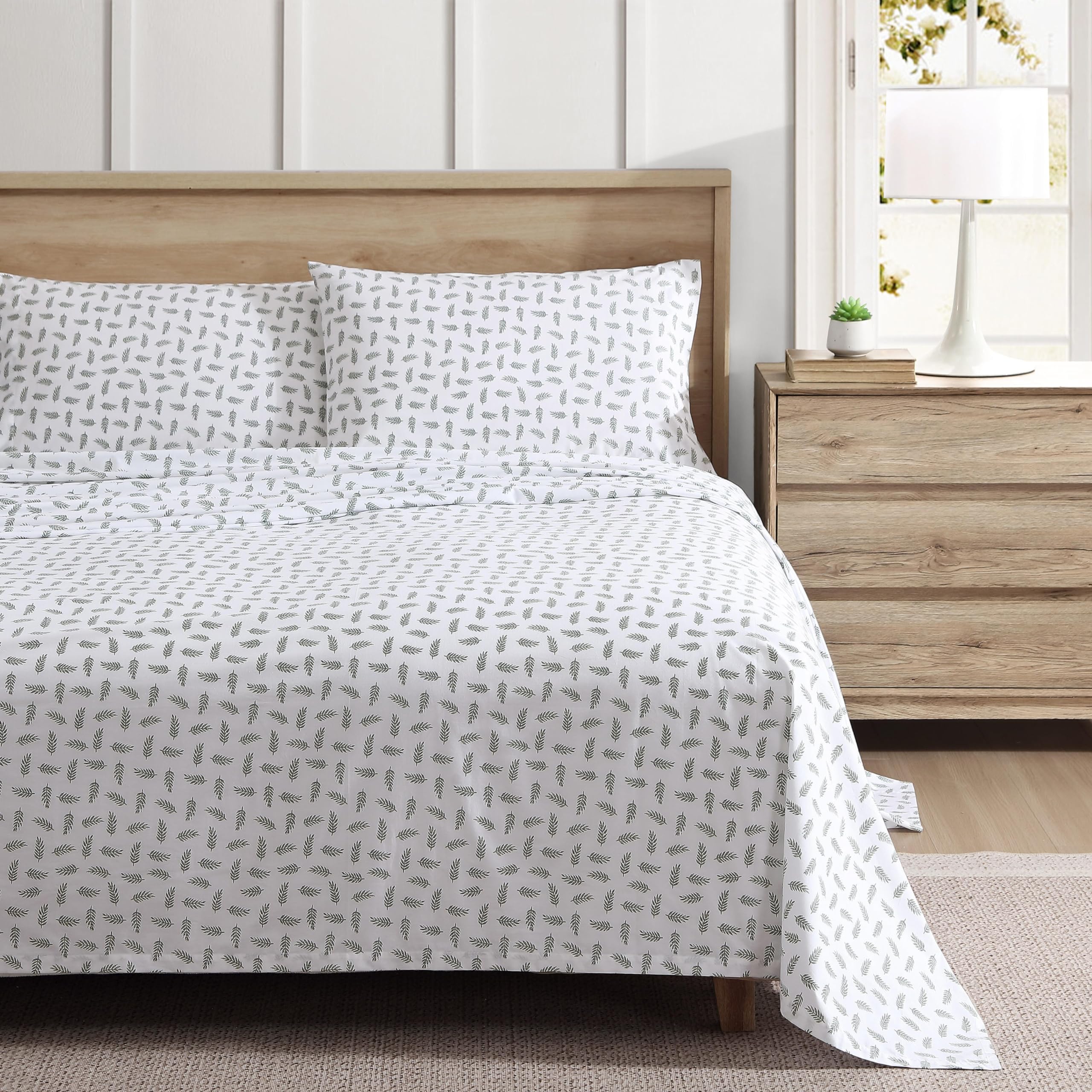 Eddie Bauer - Sábanas tamaño Queen, Juego de Ropa de Cama de percal de algodón, Frescas y Transpirables decoración del hogar (Hojas de Laurel, Queen)