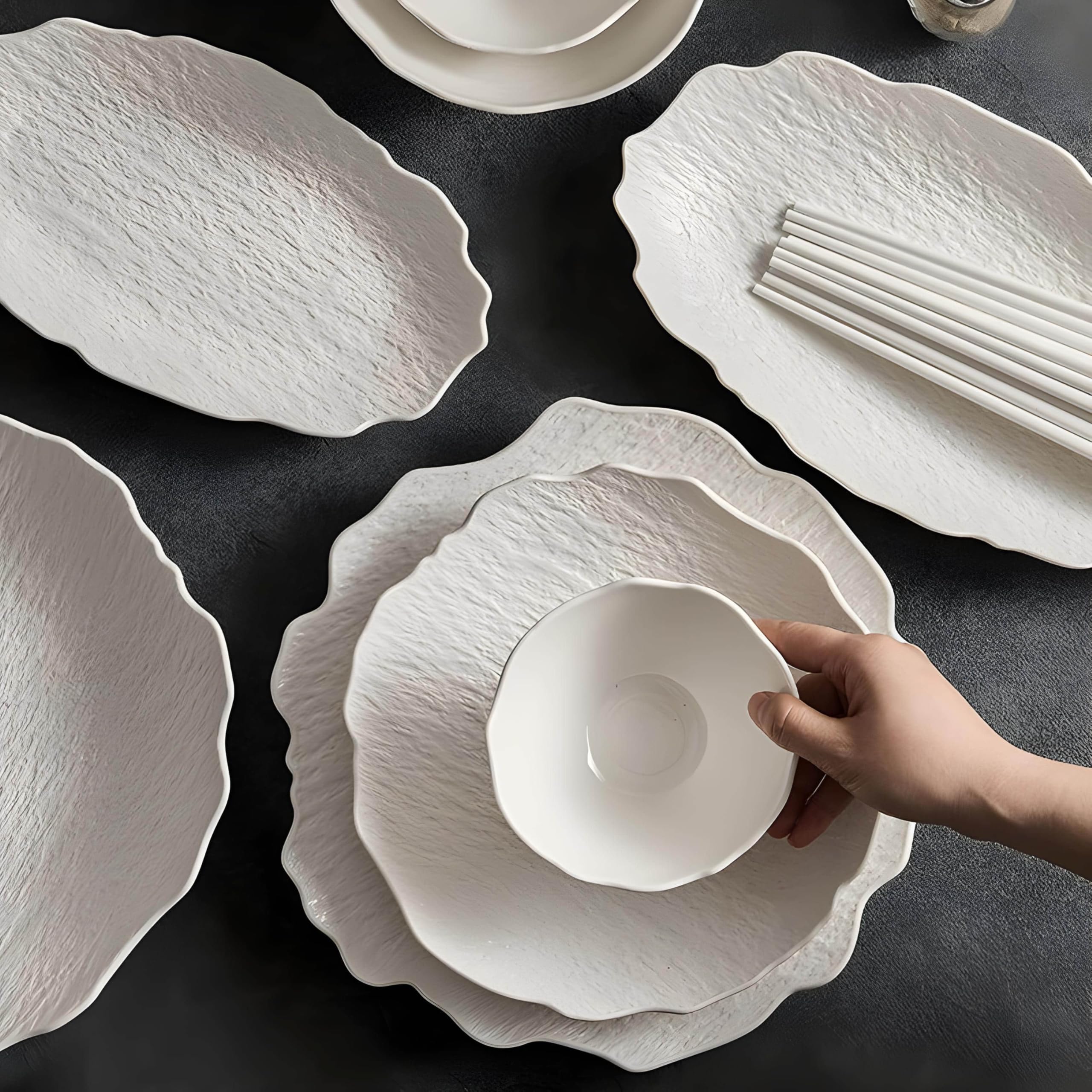 Genérico Vajillas Completas Platos Vajilla Vajillas Completas Modernas Juego De Vajilla Blanca Y Negra con Diseño De Patrón De Piedra Estilo Simple (40 Pieces Mixed)