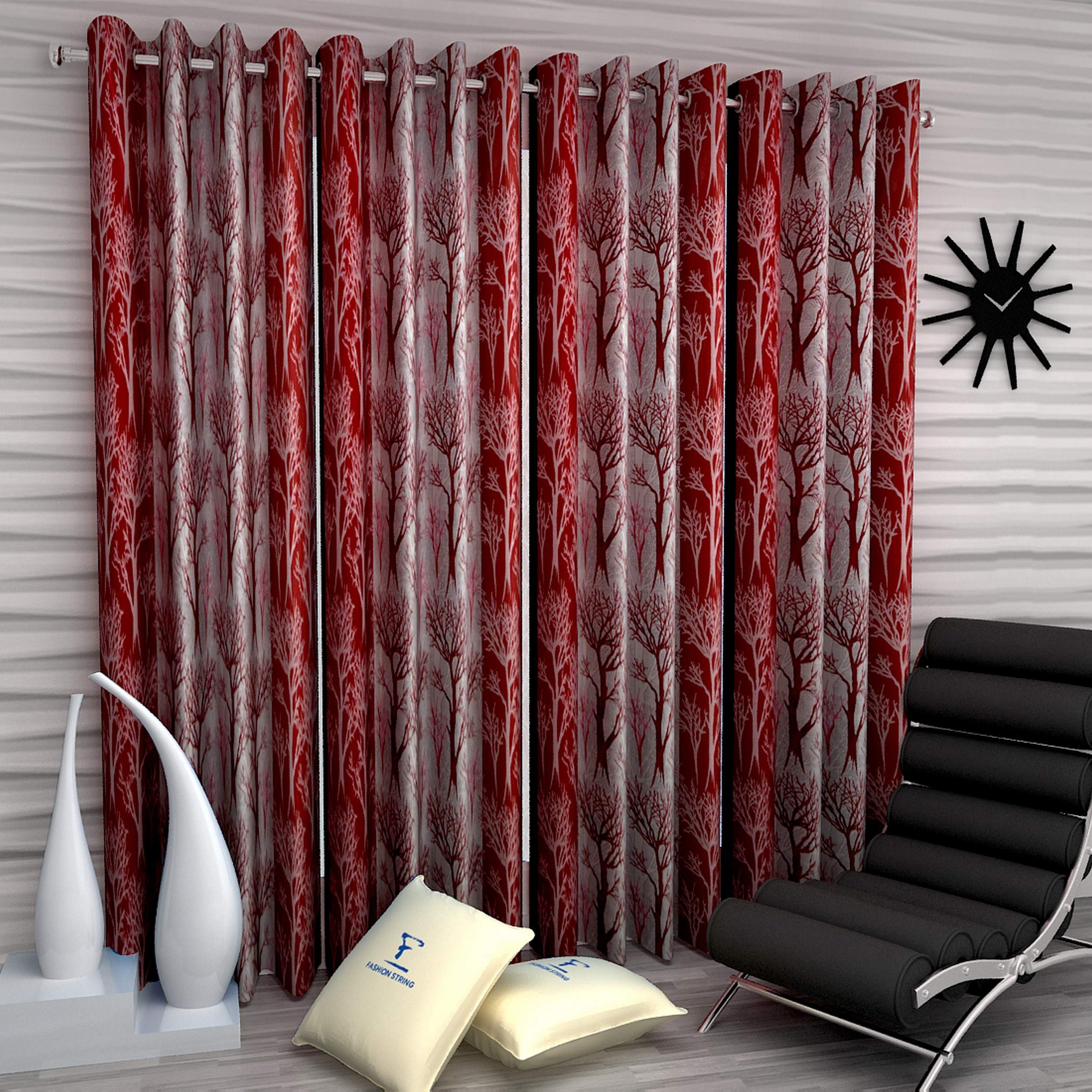 Fashion String Polyester 4 Pieces Door Curtain Set, 7 Feet Long, Maroon-image-28