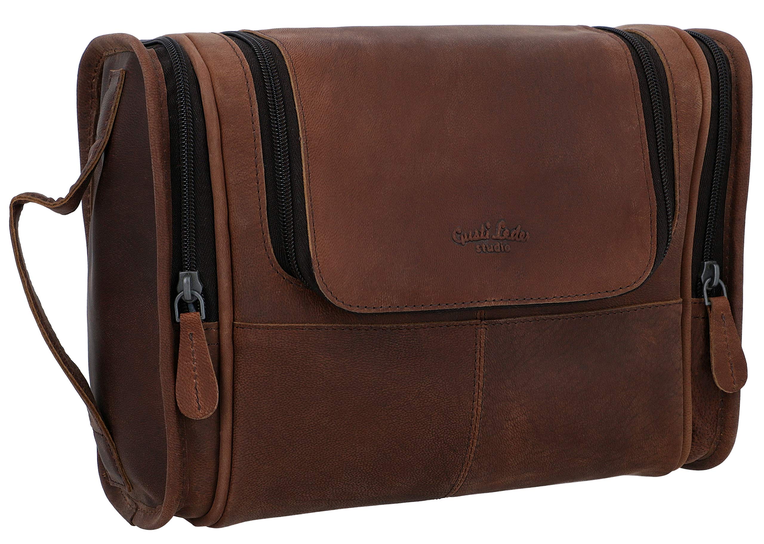 Vintage Brown Leather Travel Cosmetics Bag Toiletry Bag Makeup Organiser true leather - Chester