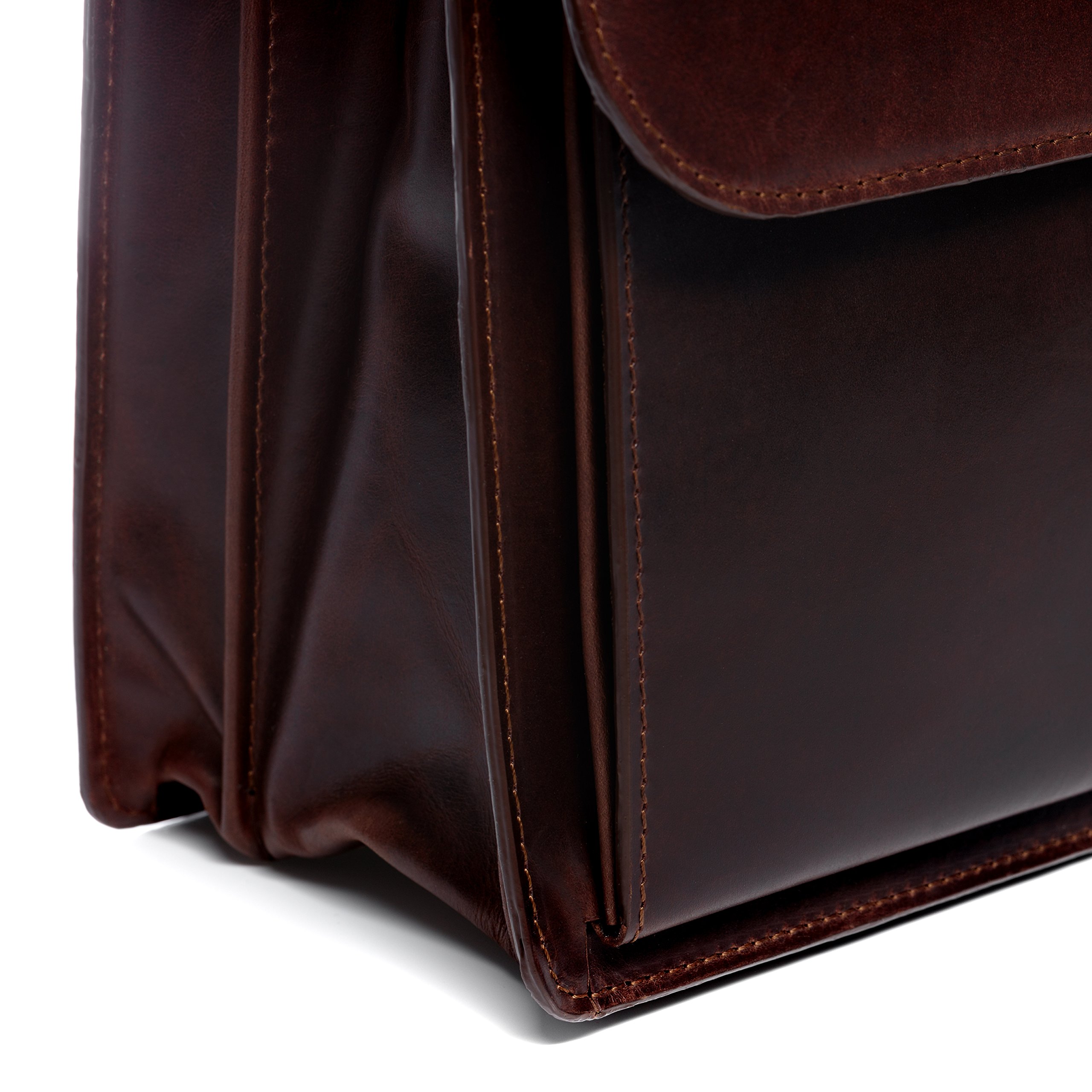 Serviette Ordinateur Cuir véritable 15.4 Pouces Emilio Cartable Porte-Document attaché-Case XL Grand pour Hommes Sac bandoulière Travail Marron