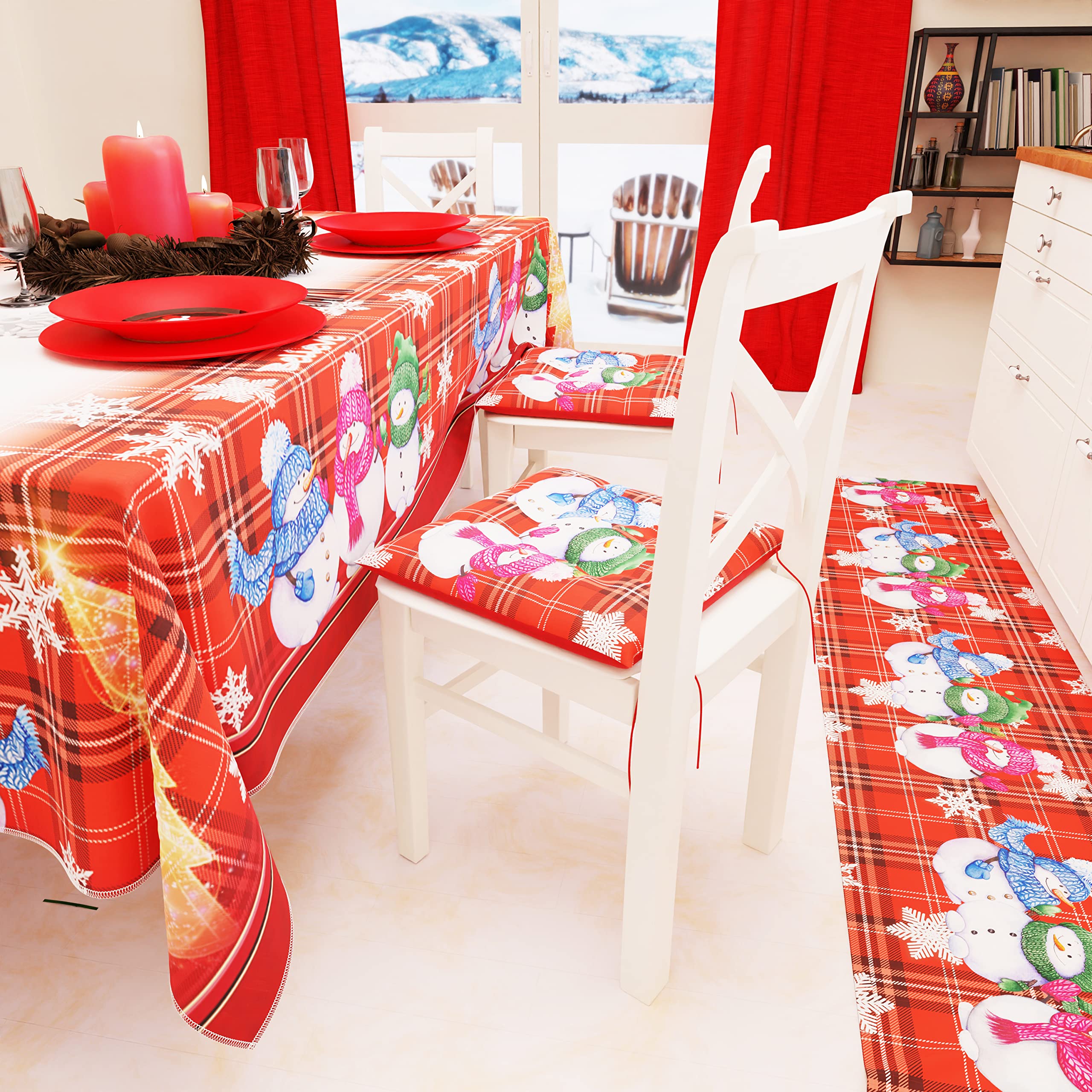 PETTI Artigiani Italiani Tischdecke für Weihnachten, schmutzabweisend, Weihnachtstischdecke mit Schneemann-Design, 12 Sitze (140 x 240 cm), 100% hergestellt in Italien