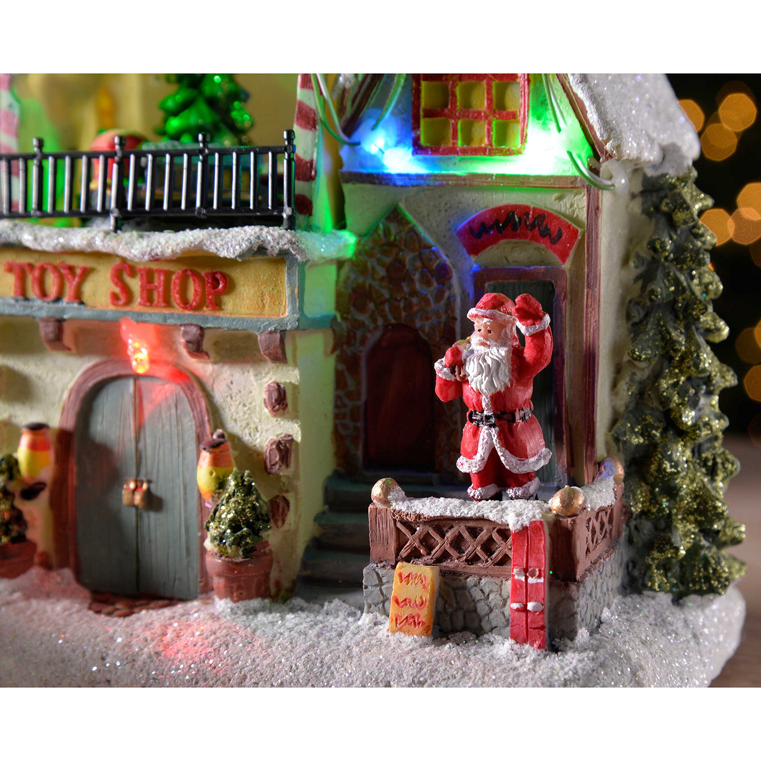 WeRChristmas Pre-Lit LED Christmas House Scene with Rotating Tree Decoration, 17 cm - Multi-Colour, Multicolour, 20 x 15 x 10 cm - Image 3