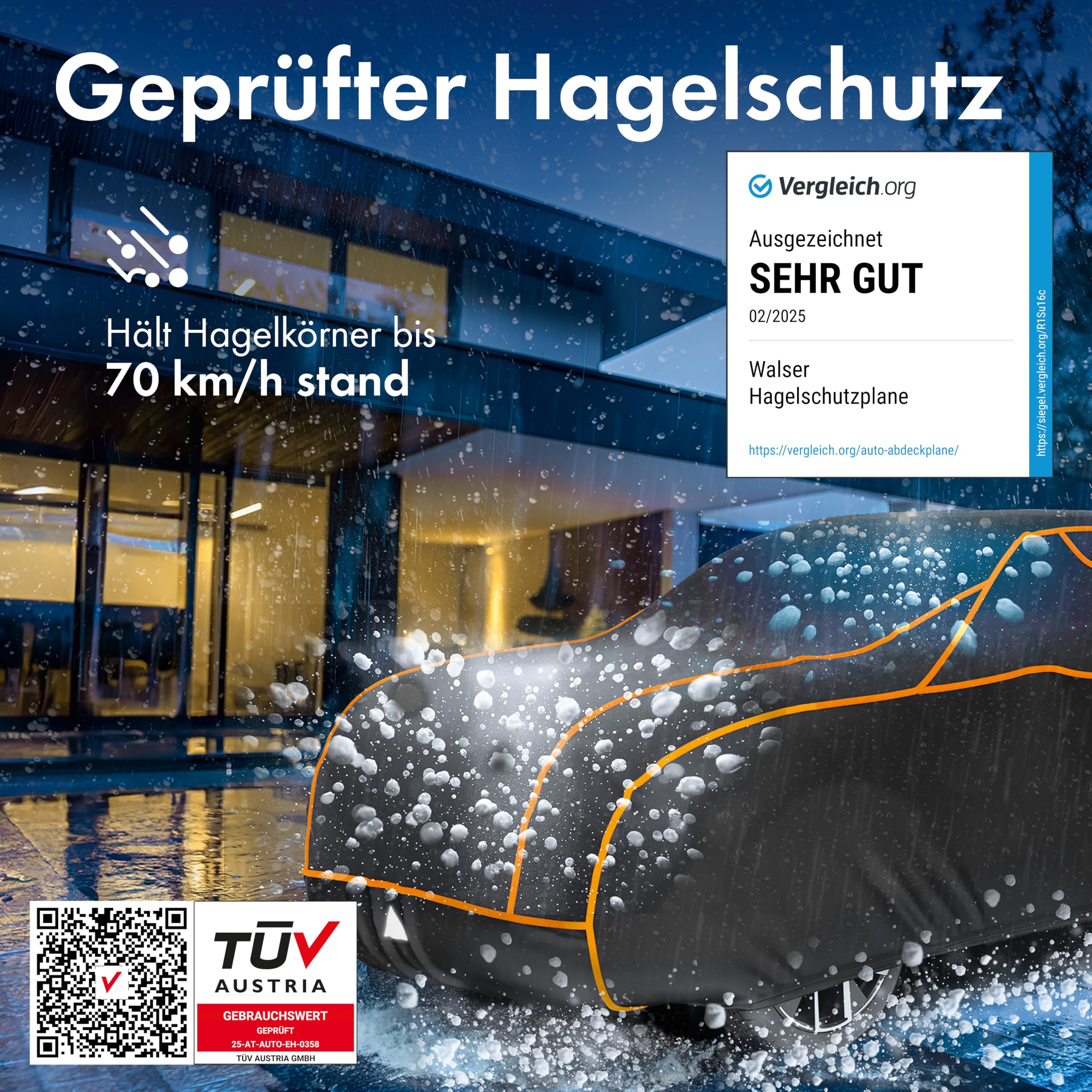 WALSER Hagelschutz Abdeckplane Auto, TÜV geprüfte Auto-Abdeckung Perma Protect, Wasserabweisende PKW Abdeckung Größe 3 schwarz